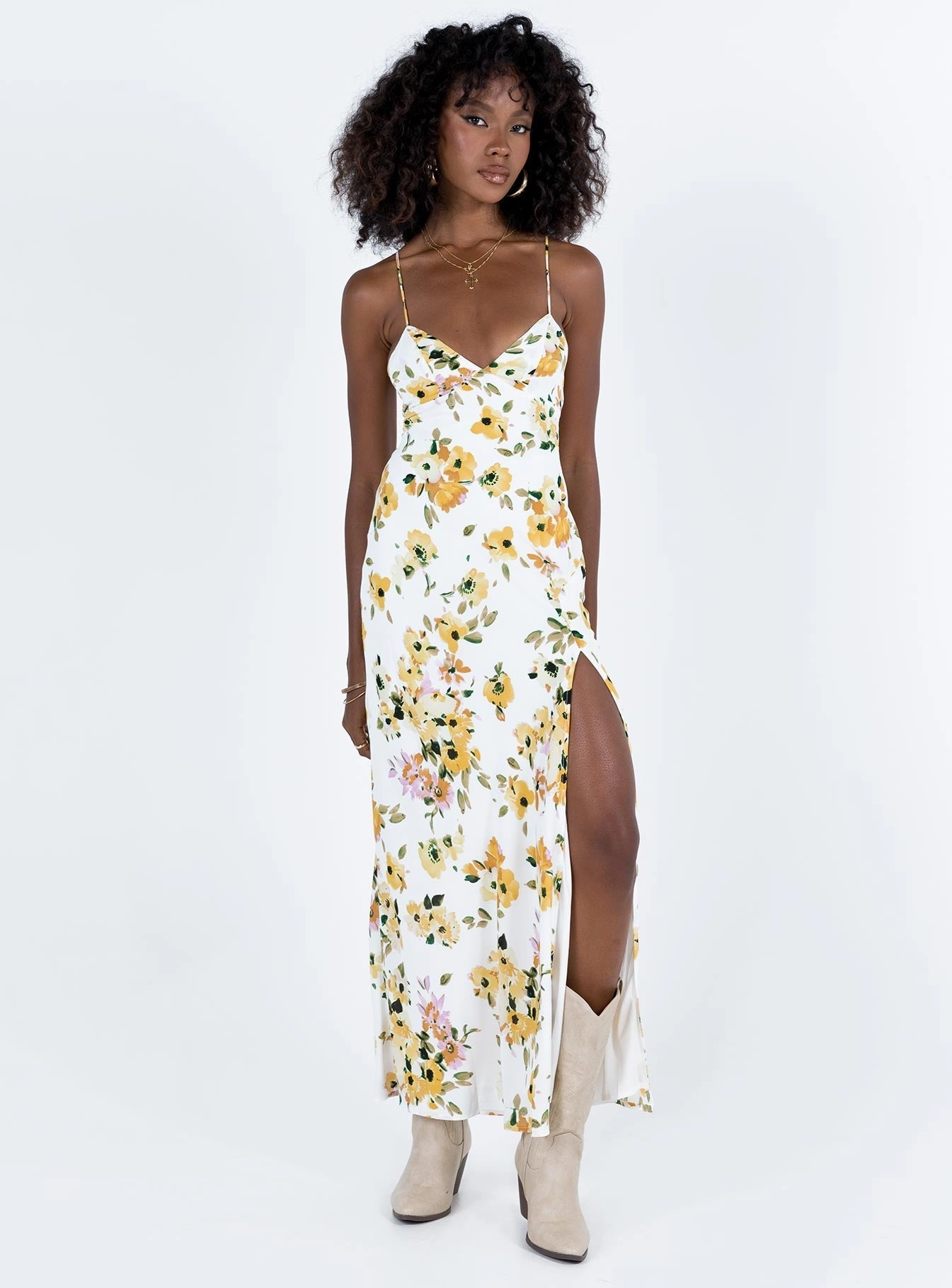 Elastic-Waist Lingarna Maxi Dress White / Yellow