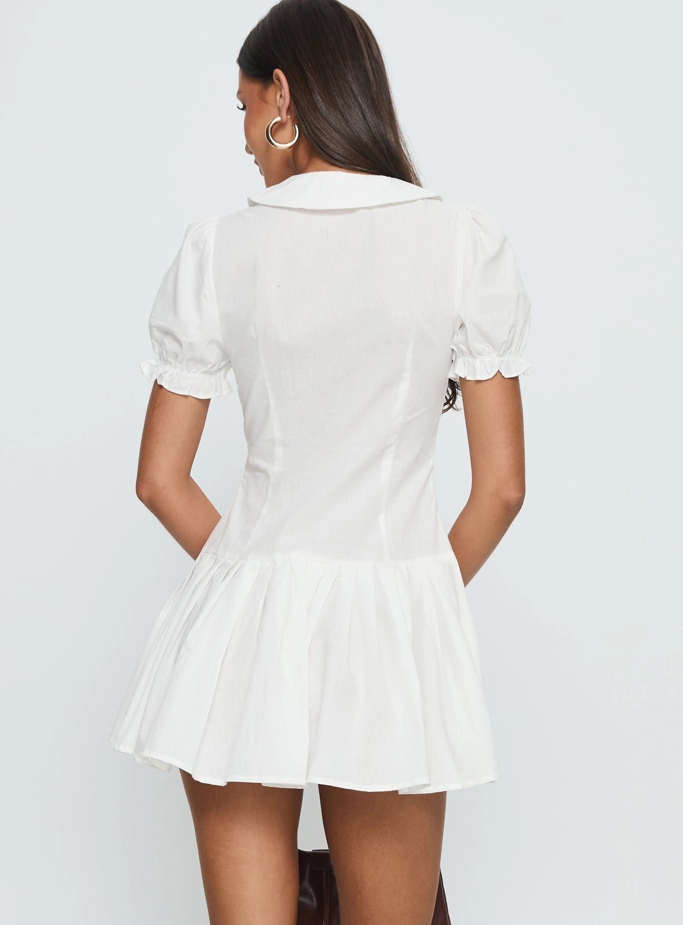 Lisette Pleat Mini Dress White Lightweight Feel