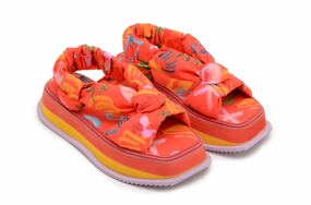 fashionable footwear Red Fruit Scarf Flatform Sandal