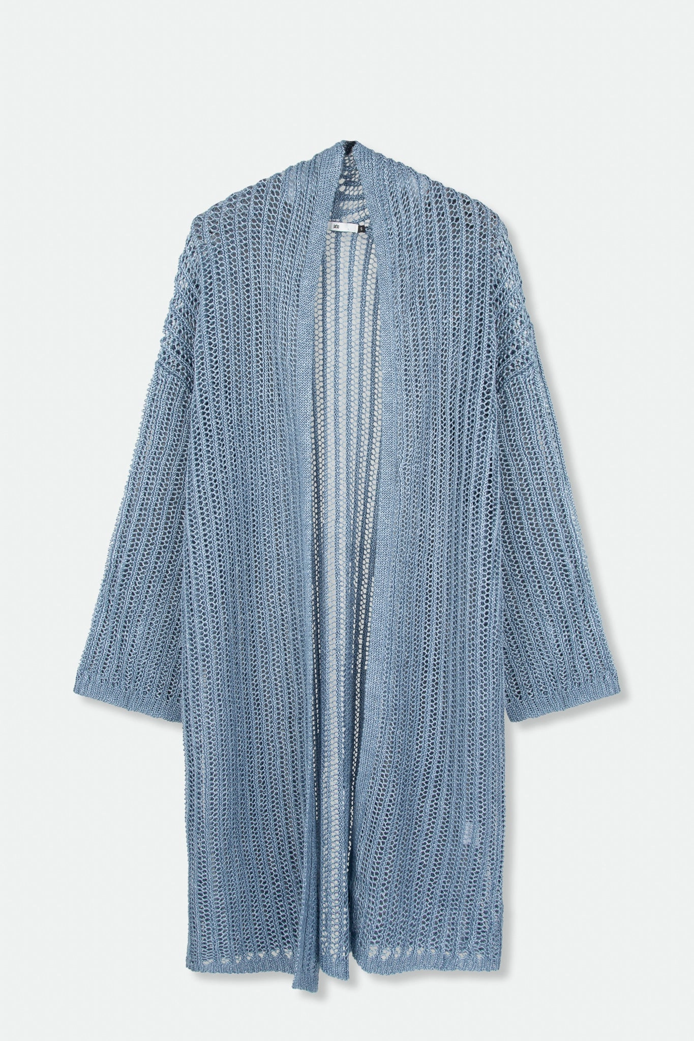 LONG LINE CARDIGAN IN OPEN ITALIAN LINEN KNIT Curved Hemline