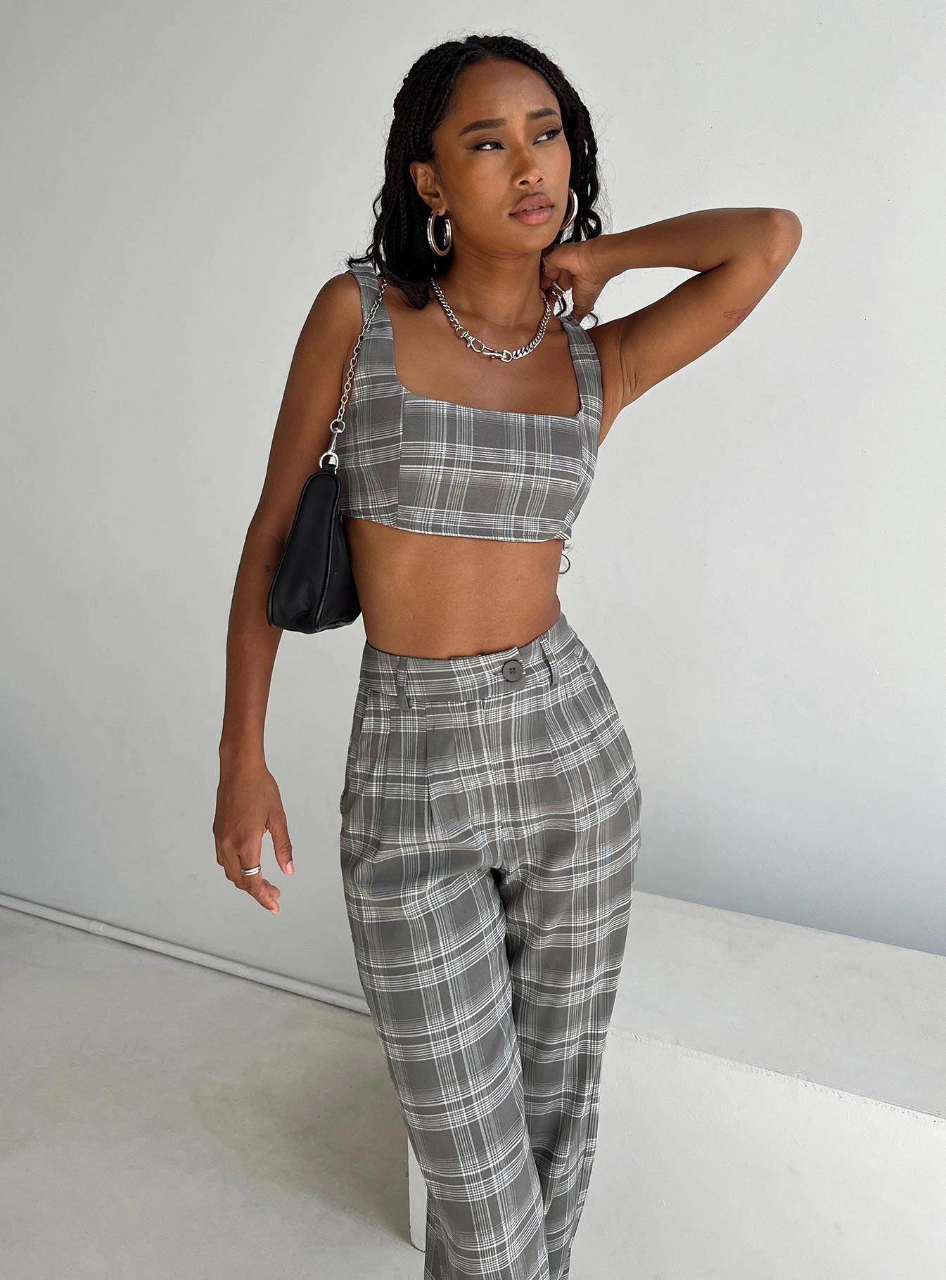 Huxley Set Grey Check high waisted