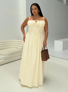 Loralei Shirred Maxi Dress Yellow Curve Sleek Cut A-Line