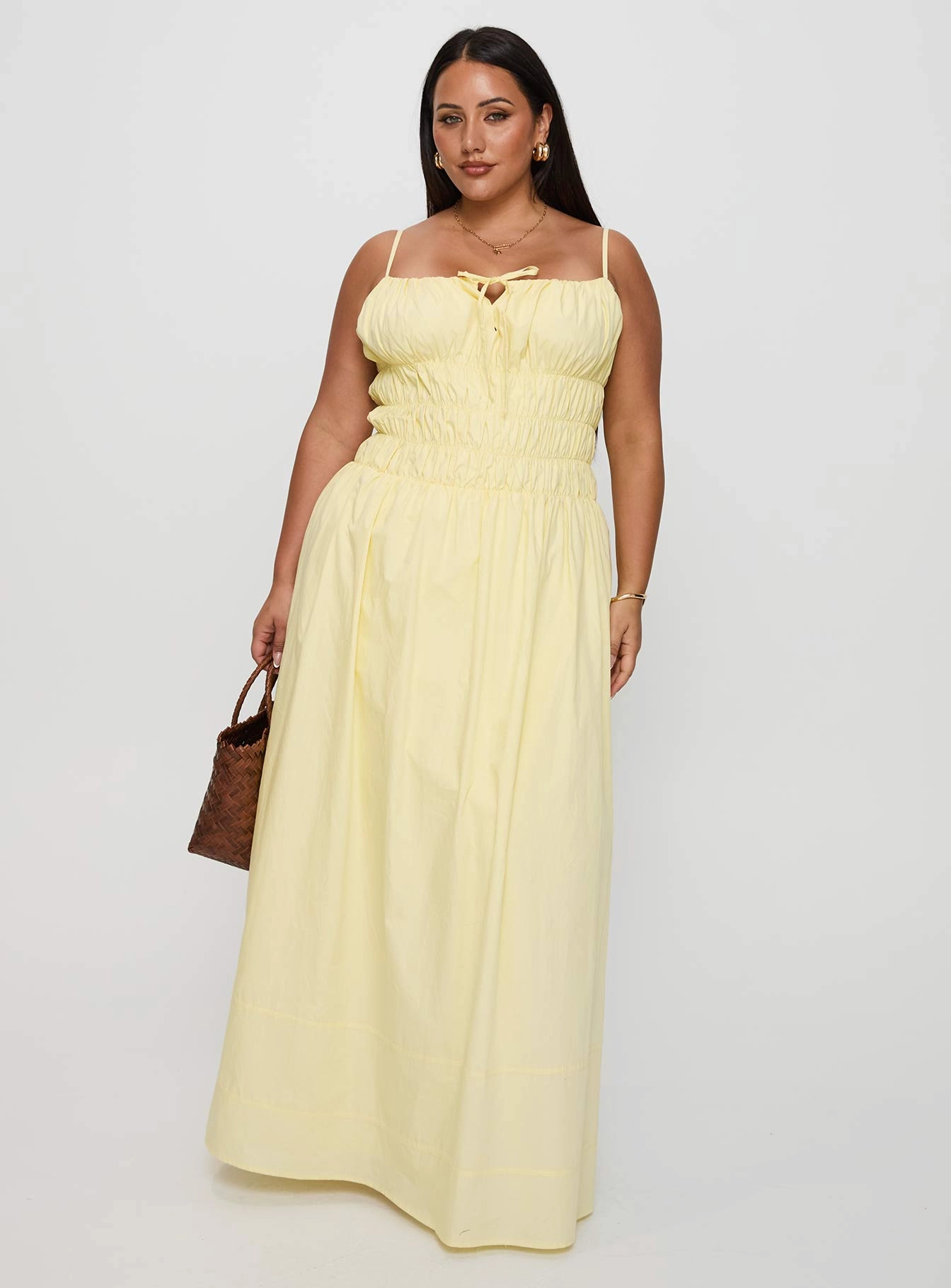 Loralei Shirred Maxi Dress Yellow Curve Comfort Mode Pink Glow