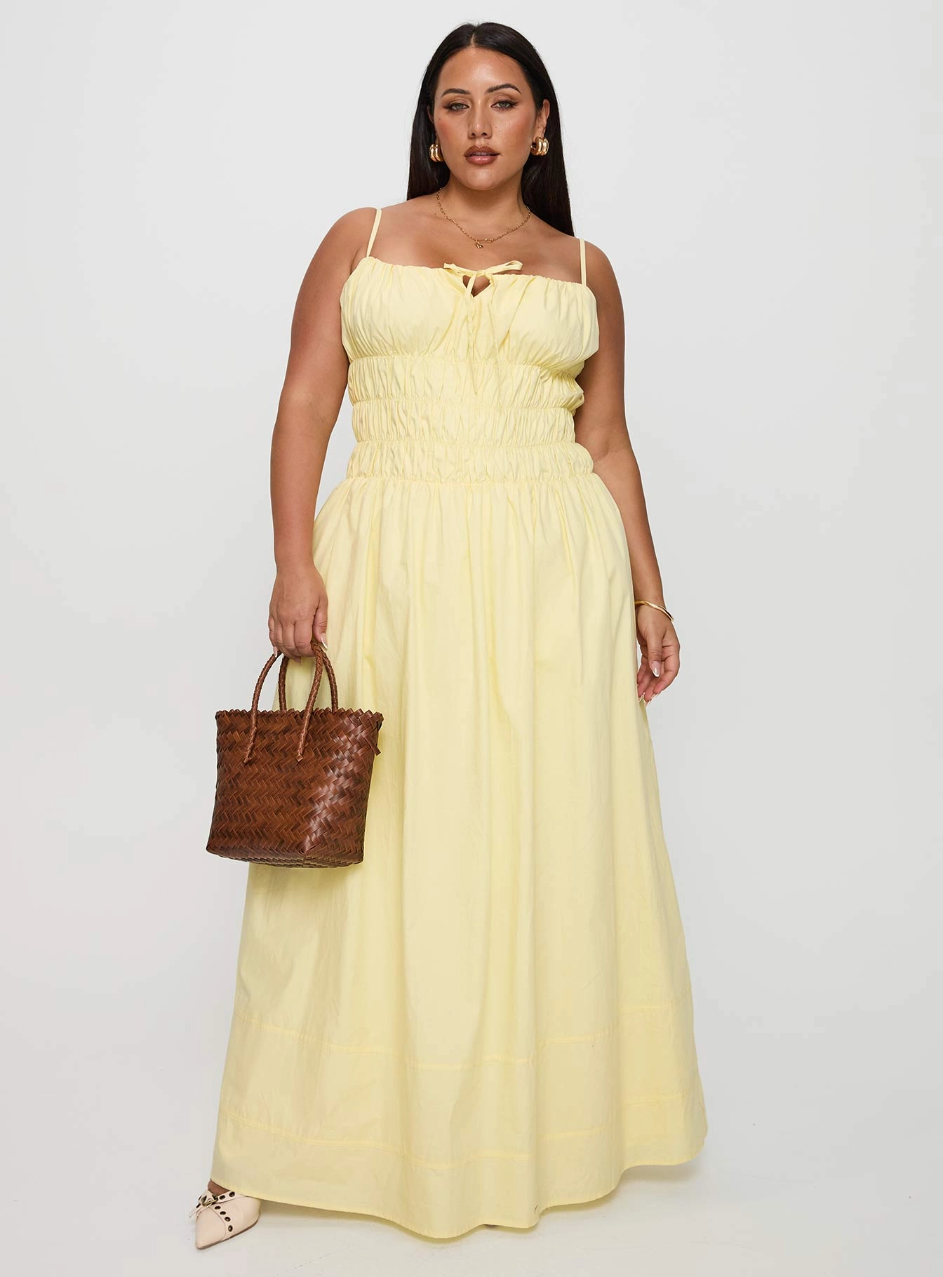 Loralei Shirred Maxi Dress Yellow Curve Anti-bacterial