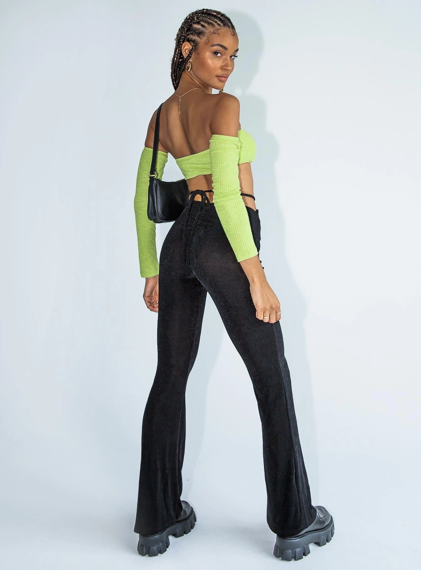 Fashionable Waist Loriella Flare Pants Black