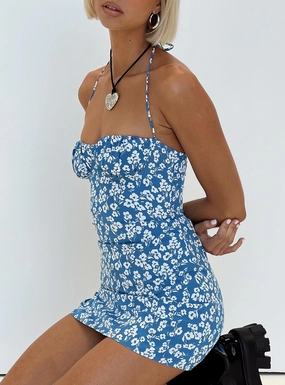 All Timewear Cotton-Blend Acer Mini Dress Blue Floral