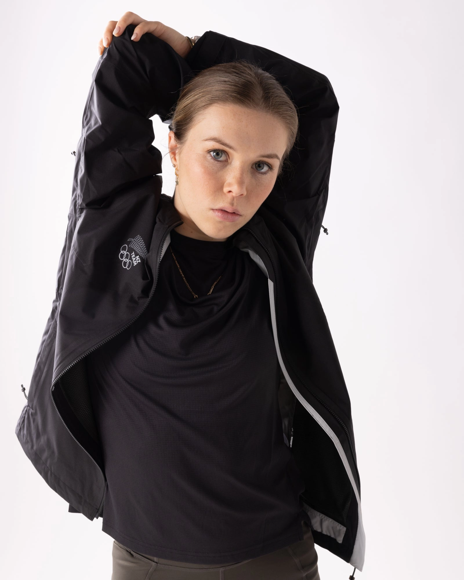 Women's Trailhead Stretch Rain Jacket - Black | New Zealand Team Supporters Collection Articulated Ergonomic Fit