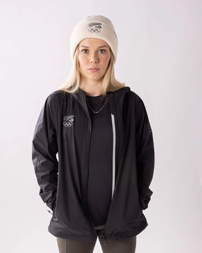 Women's Trailhead Stretch Rain Jacket - Black | New Zealand Team Supporters Collection Hard Cover Anti Pilling Surface Treatment
