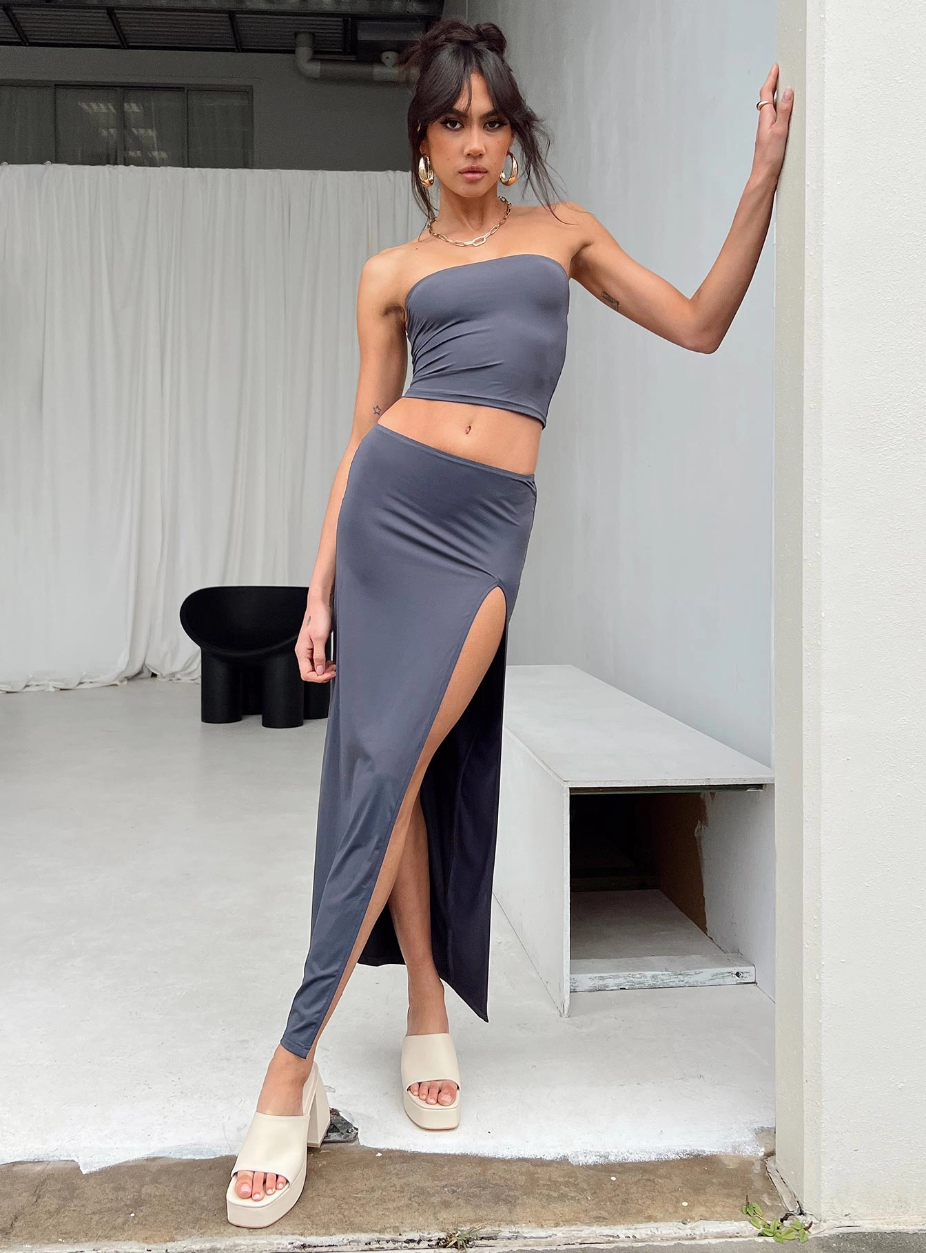 Transitional Wear Versatile Fit Lowell Maxi Skirt Grey