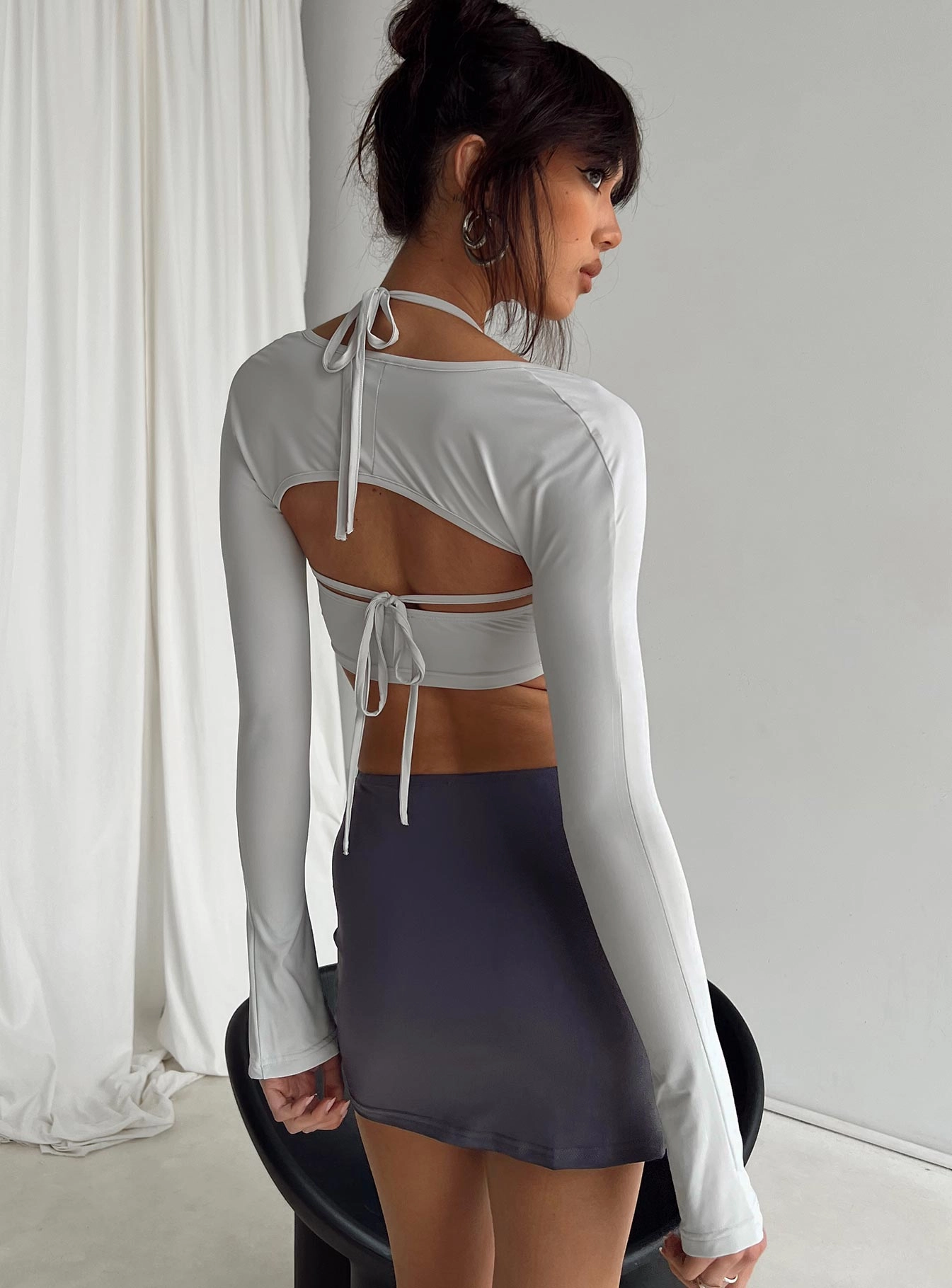 Lowell Mini Skirt Grey Back Slit Tiered Design