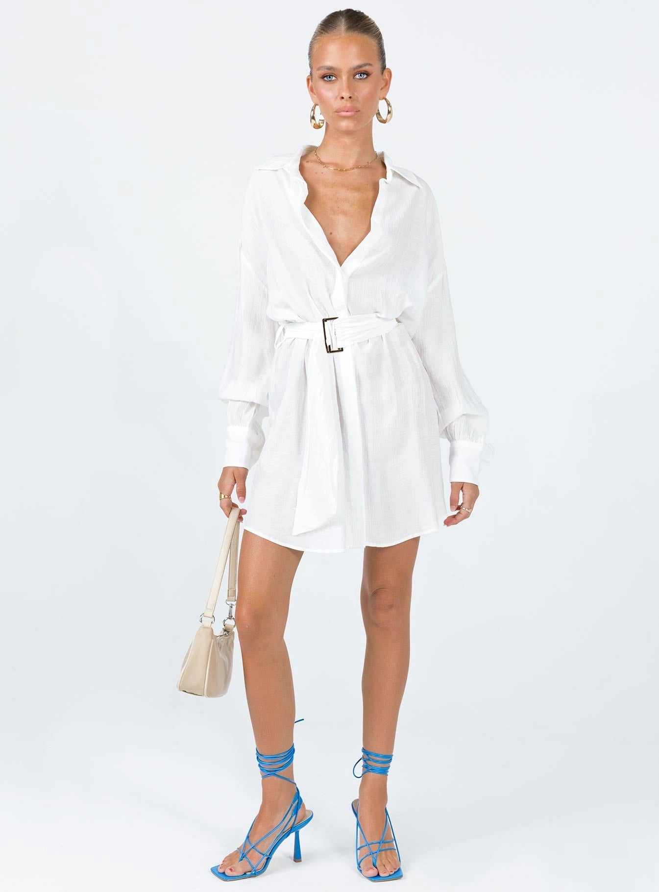 Chill Comfort Bilari Textured Fabric Shirt Dress White