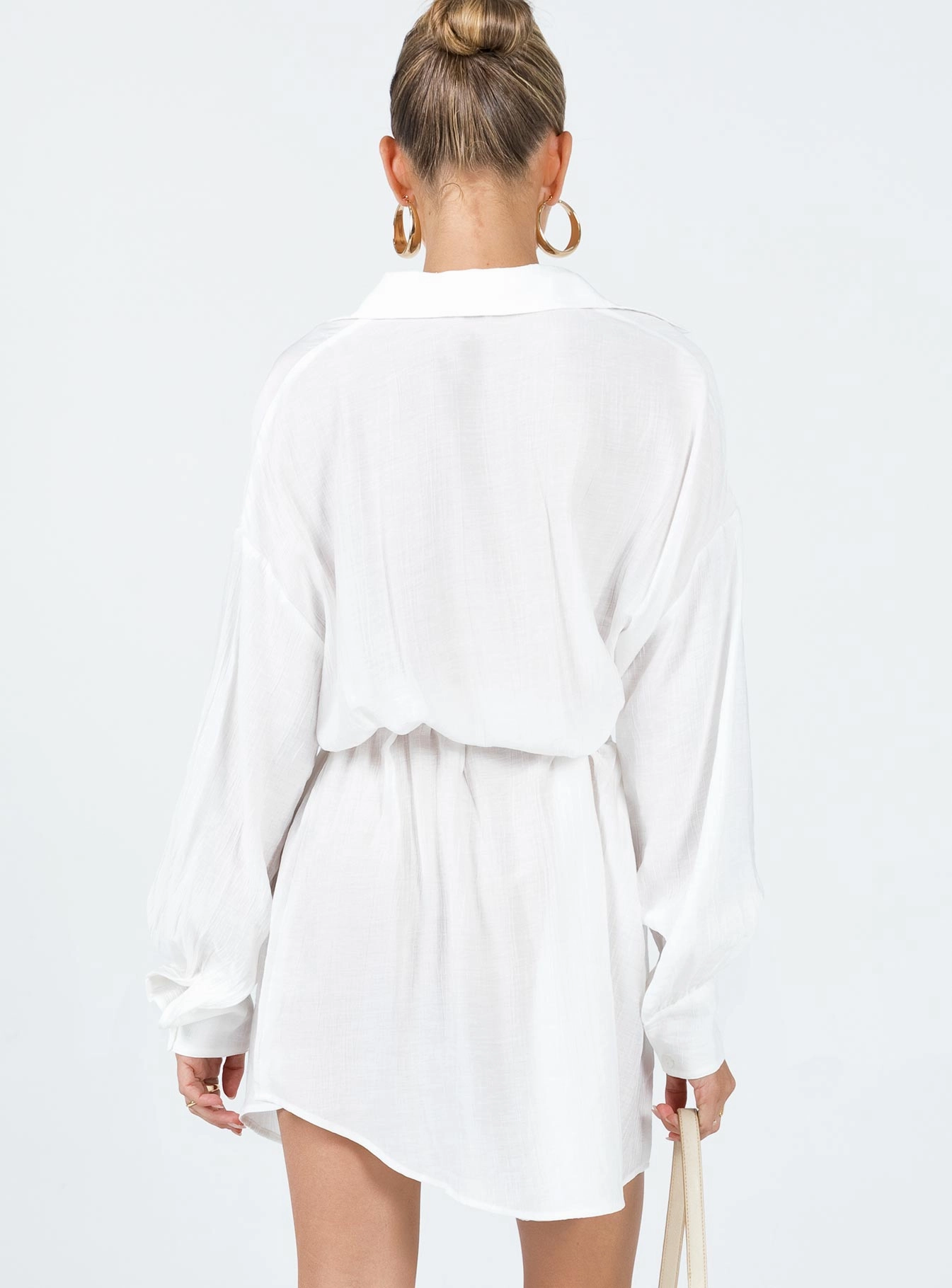 Chic Fit Clean Lines Bilari Textured Fabric Shirt Dress White