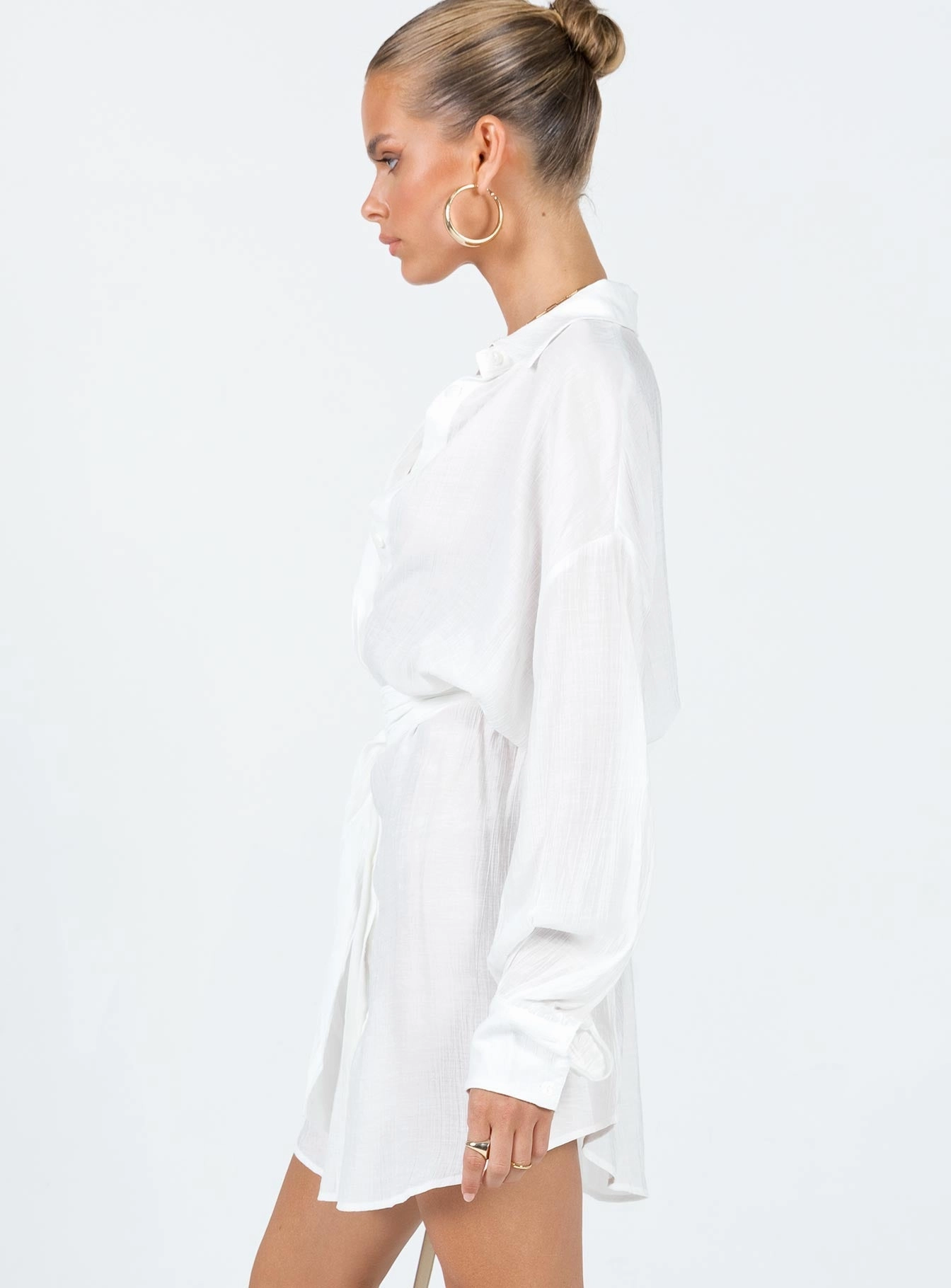 Bilari Textured Fabric Shirt Dress White Chic Balance Smart touch