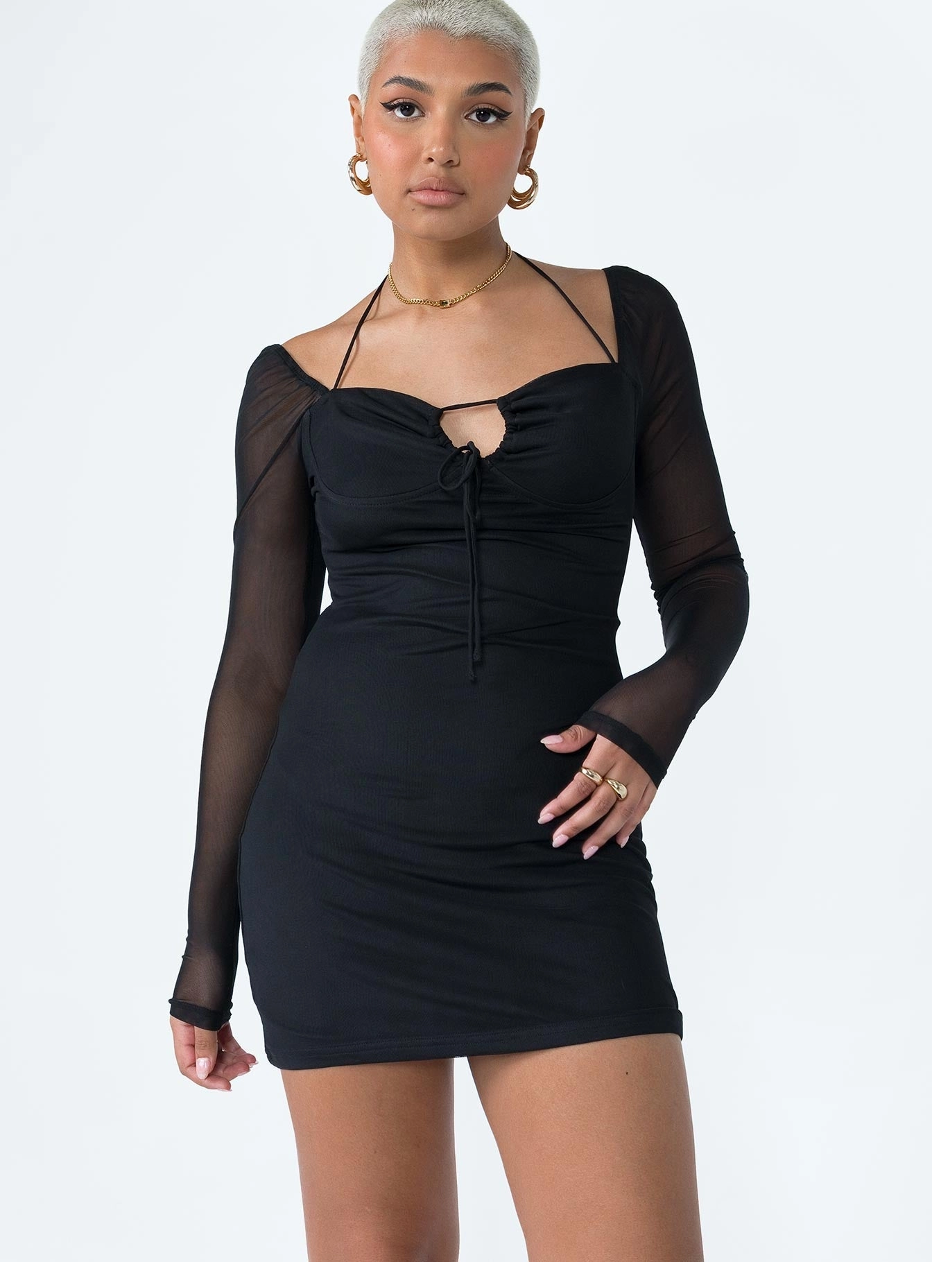 Luella Long Sleeve Mini Dress Black Chill Lines