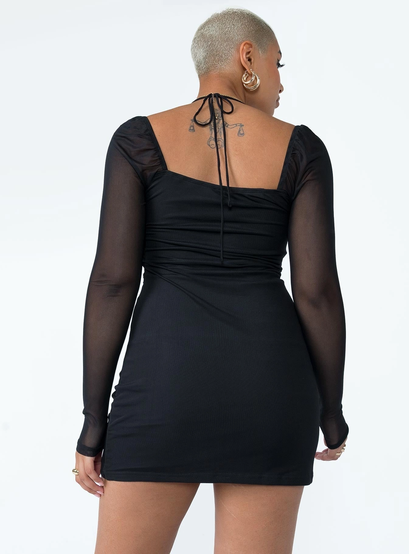 Luella Long Sleeve Mini Dress Black Jewel Accent