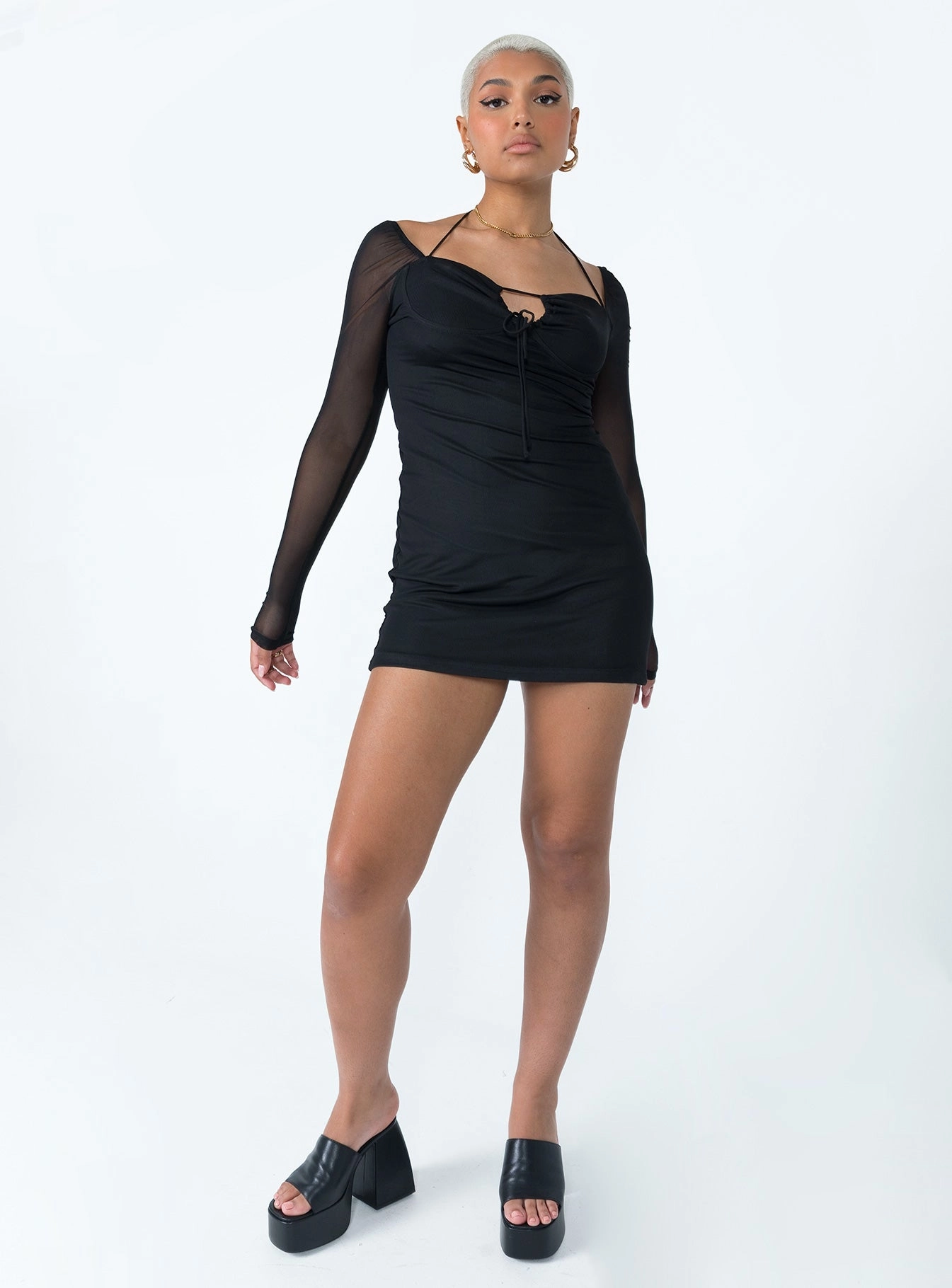 Luella Long Sleeve Mini Dress Black Transitional-Wear Slim Silhouette