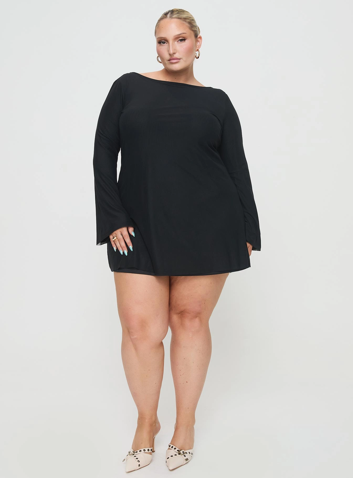 Night Style Work Vibe Lukea Long Sleeve Mini Dress Black Curve