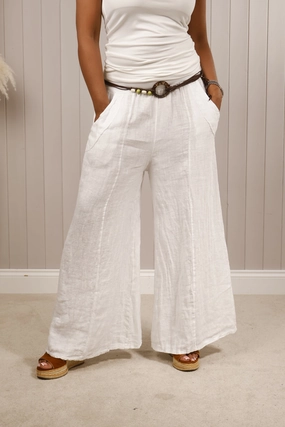 Clean Cut Luna Linen wide leg trousers White