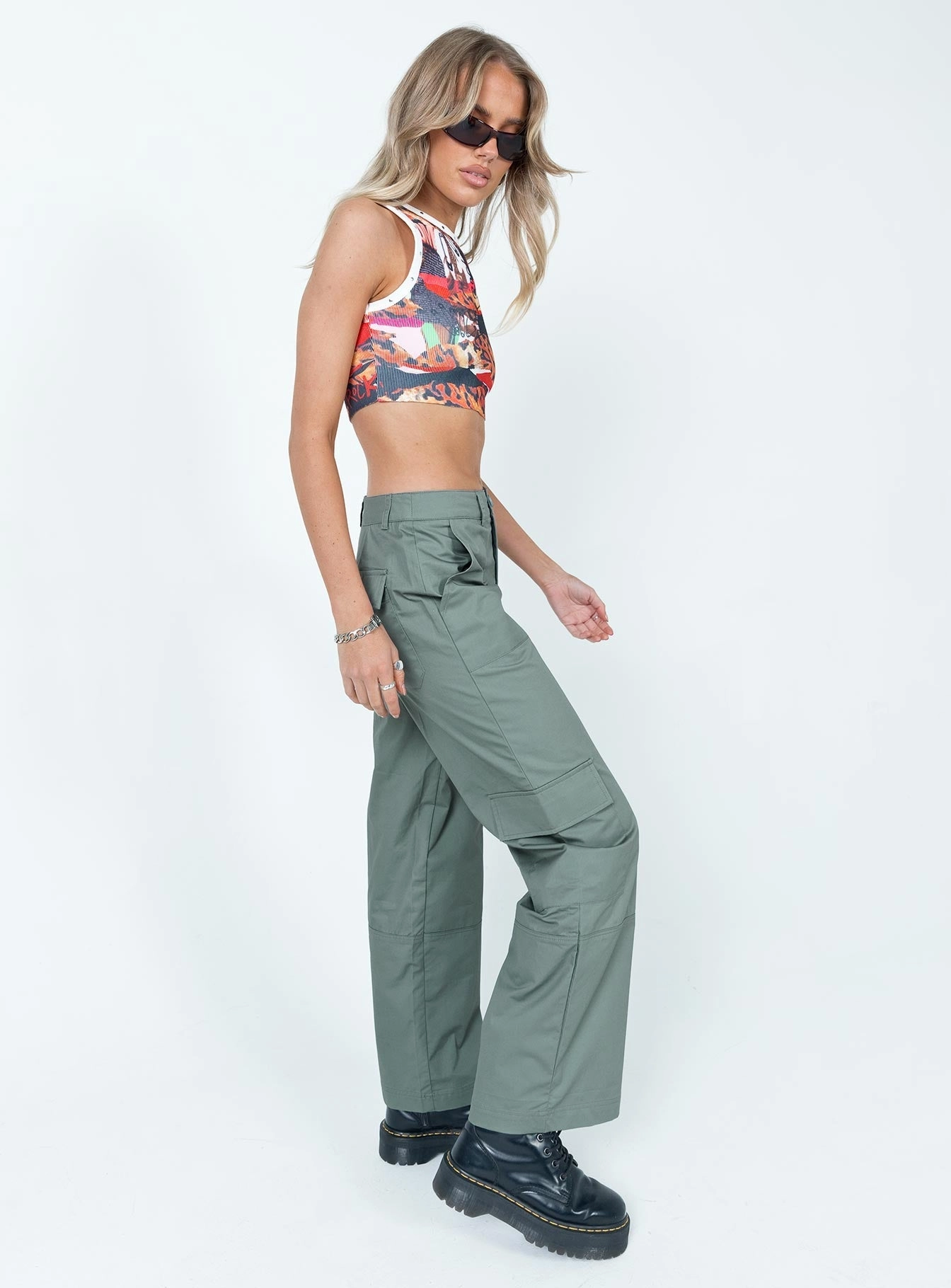 Raw edge Luna Mid Rise Cargo Pants Grey