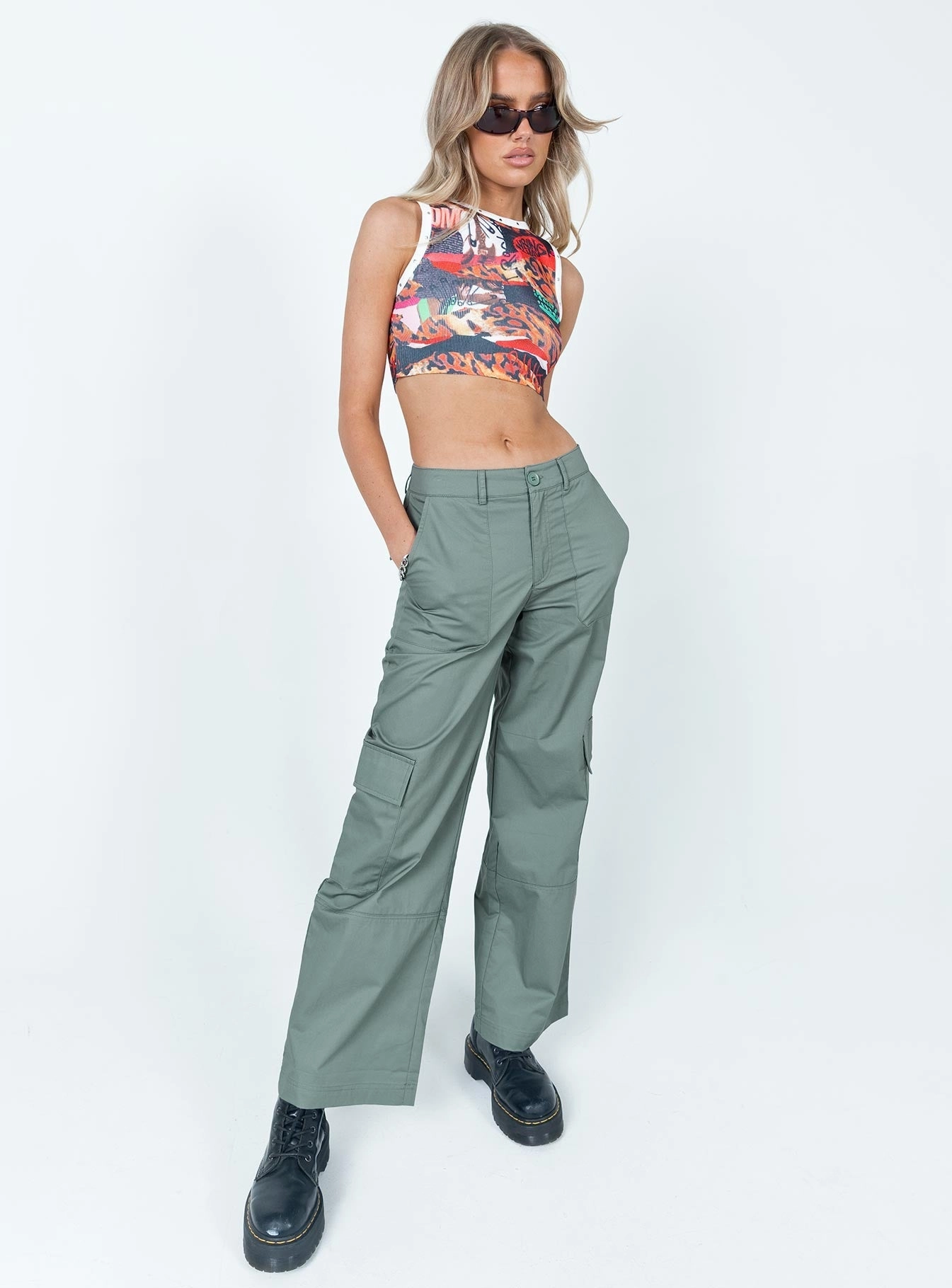 Luna Mid Rise Cargo Pants Grey FunctionalZipper Lightweight Wear