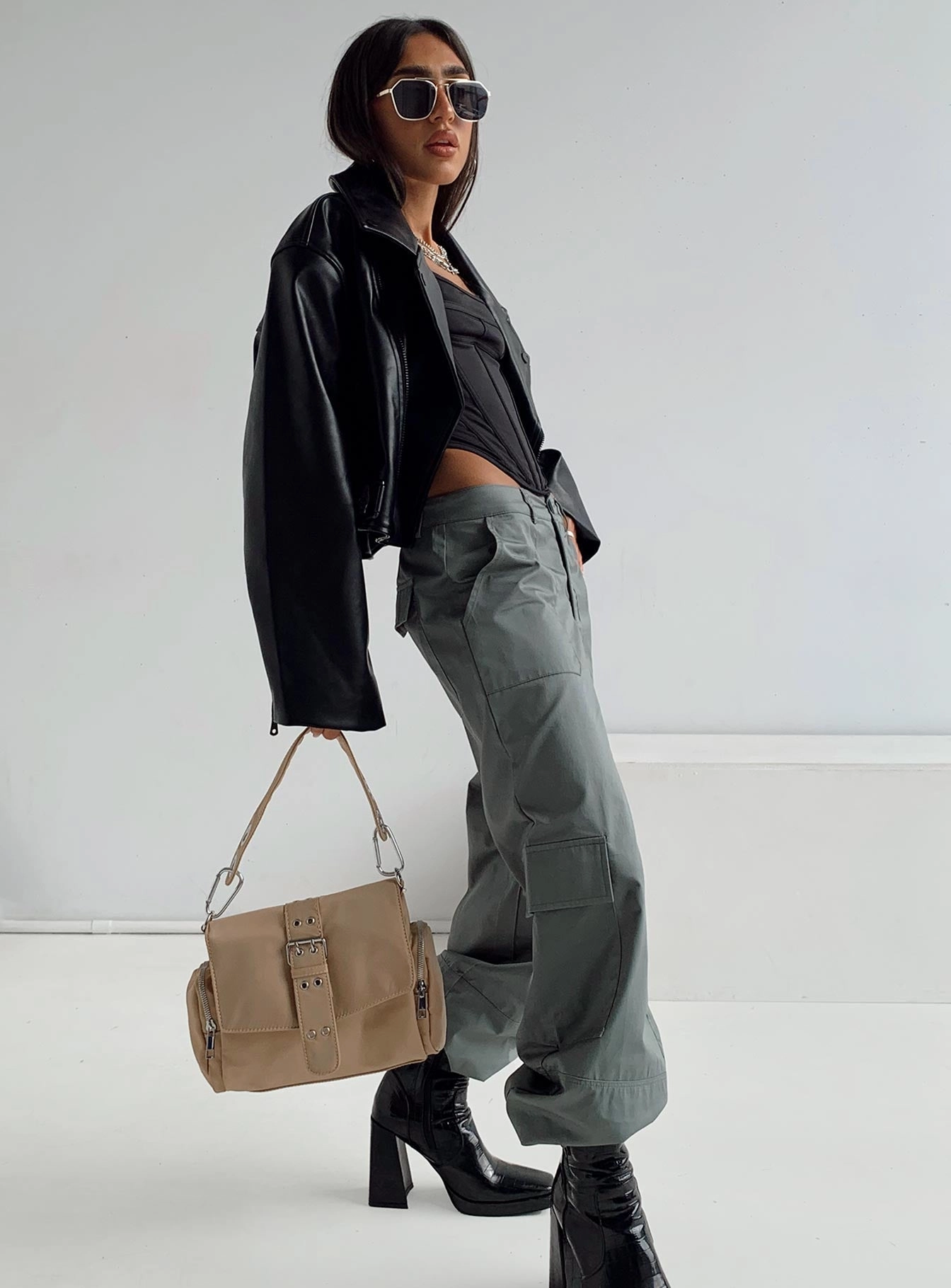 Luna Mid Rise Cargo Pants Grey Travel Essential