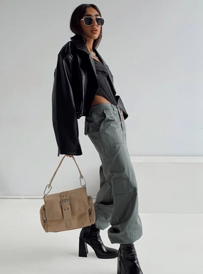 Luna Mid Rise Cargo Pants Grey Travel Essential