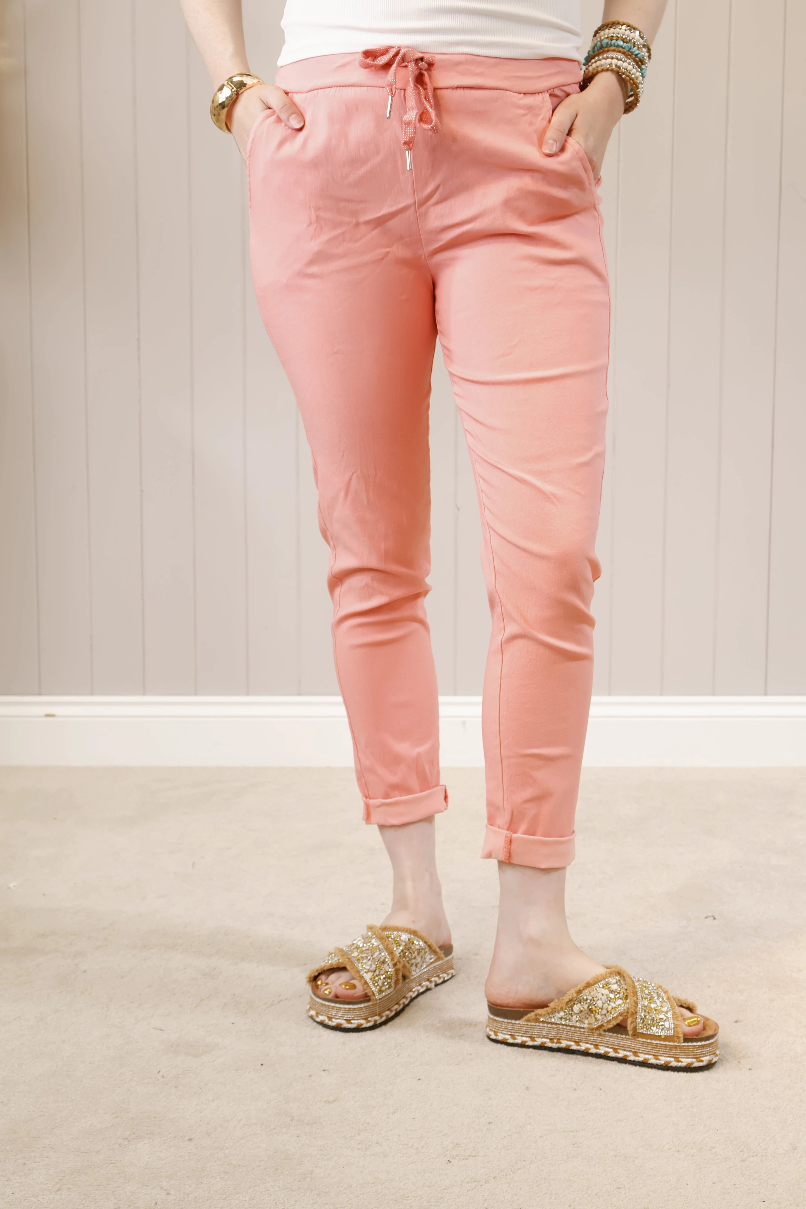 Lurex Tie Magic Pants Peach Perfect Design Breathable Motion