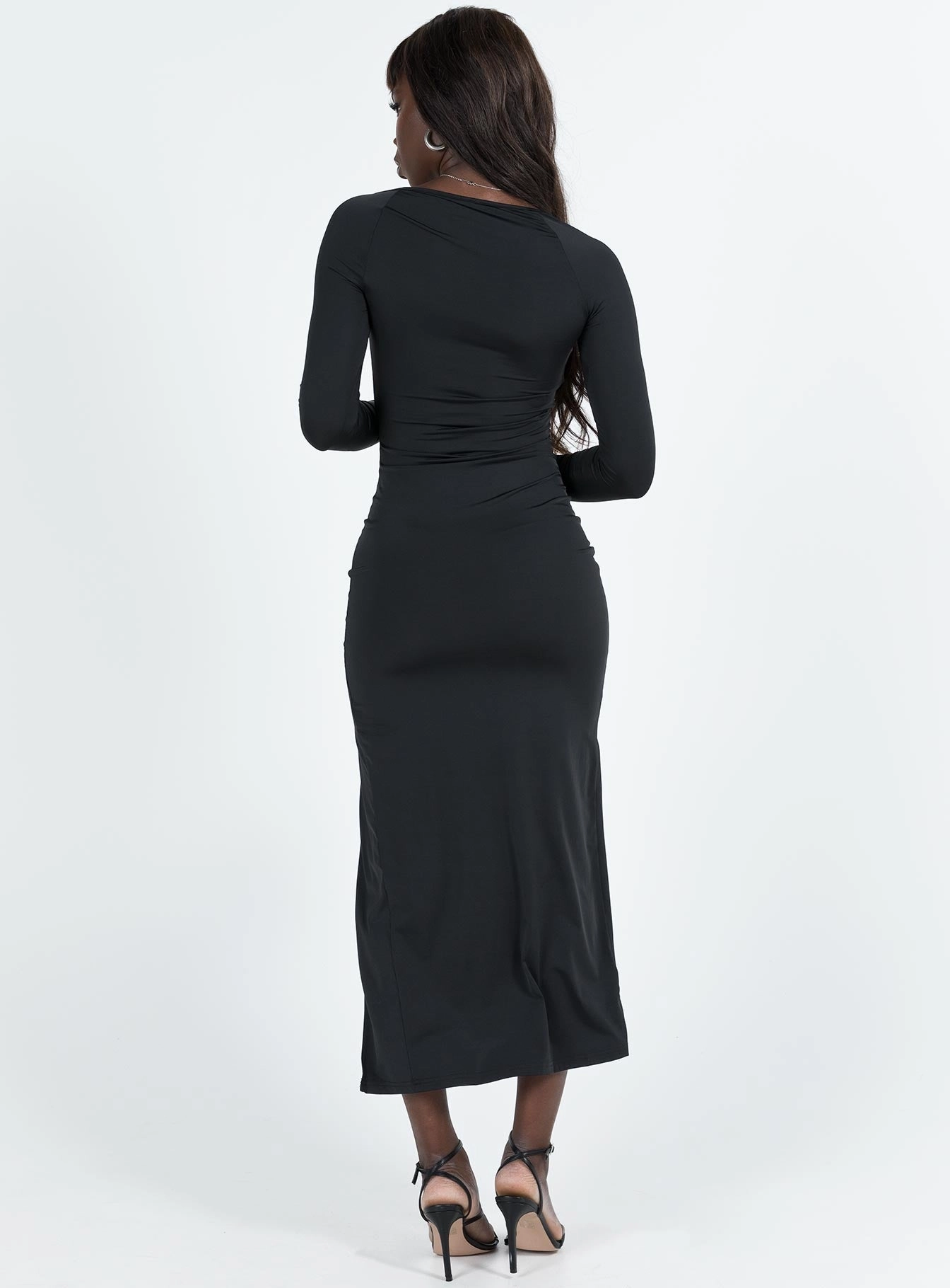 Balloon-Sleeve Hayward Long Sleeve Midi Dress Black