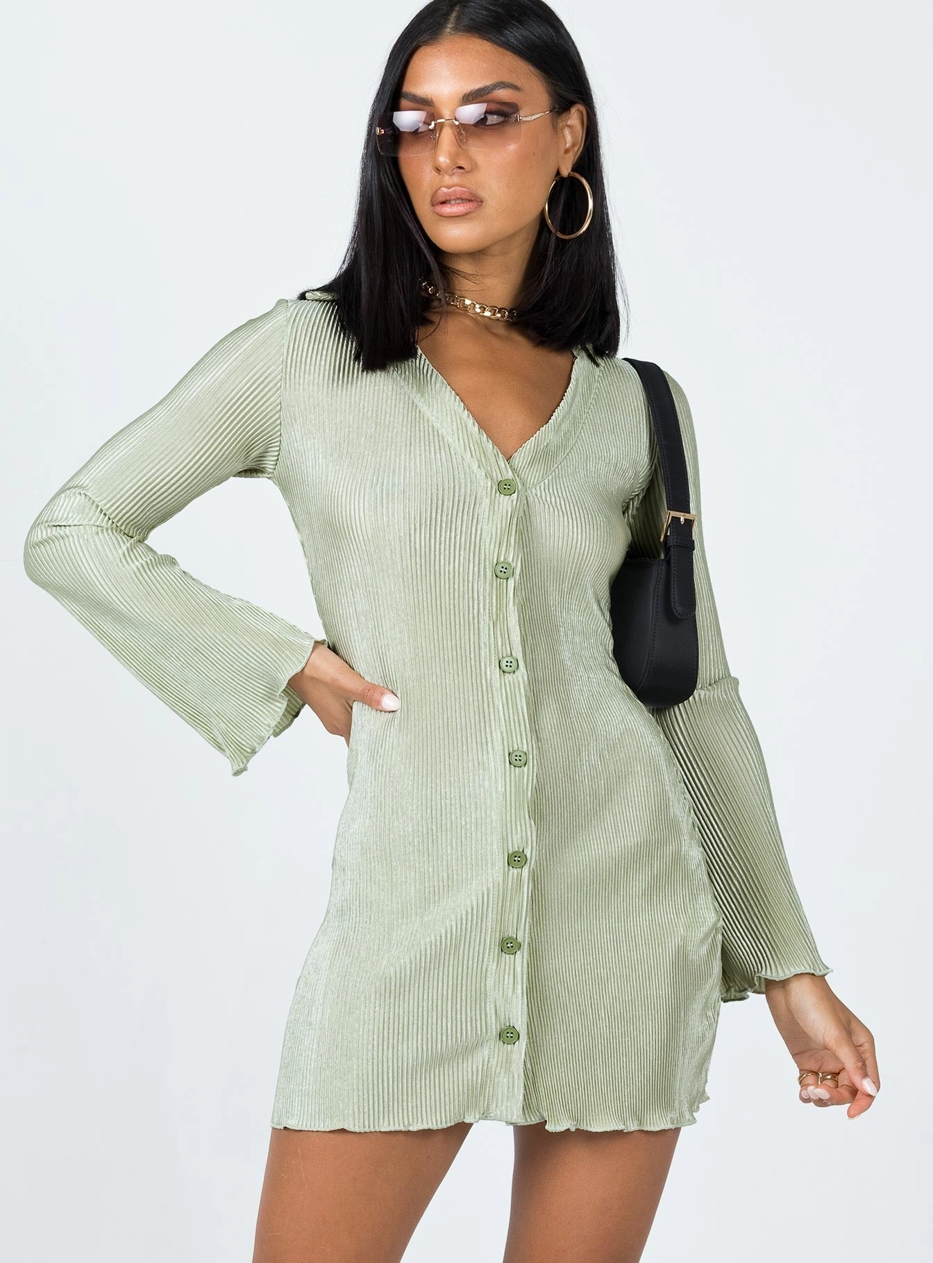 Danyon Mini Dress Green Subtle Lines Perfect For Any Occasion