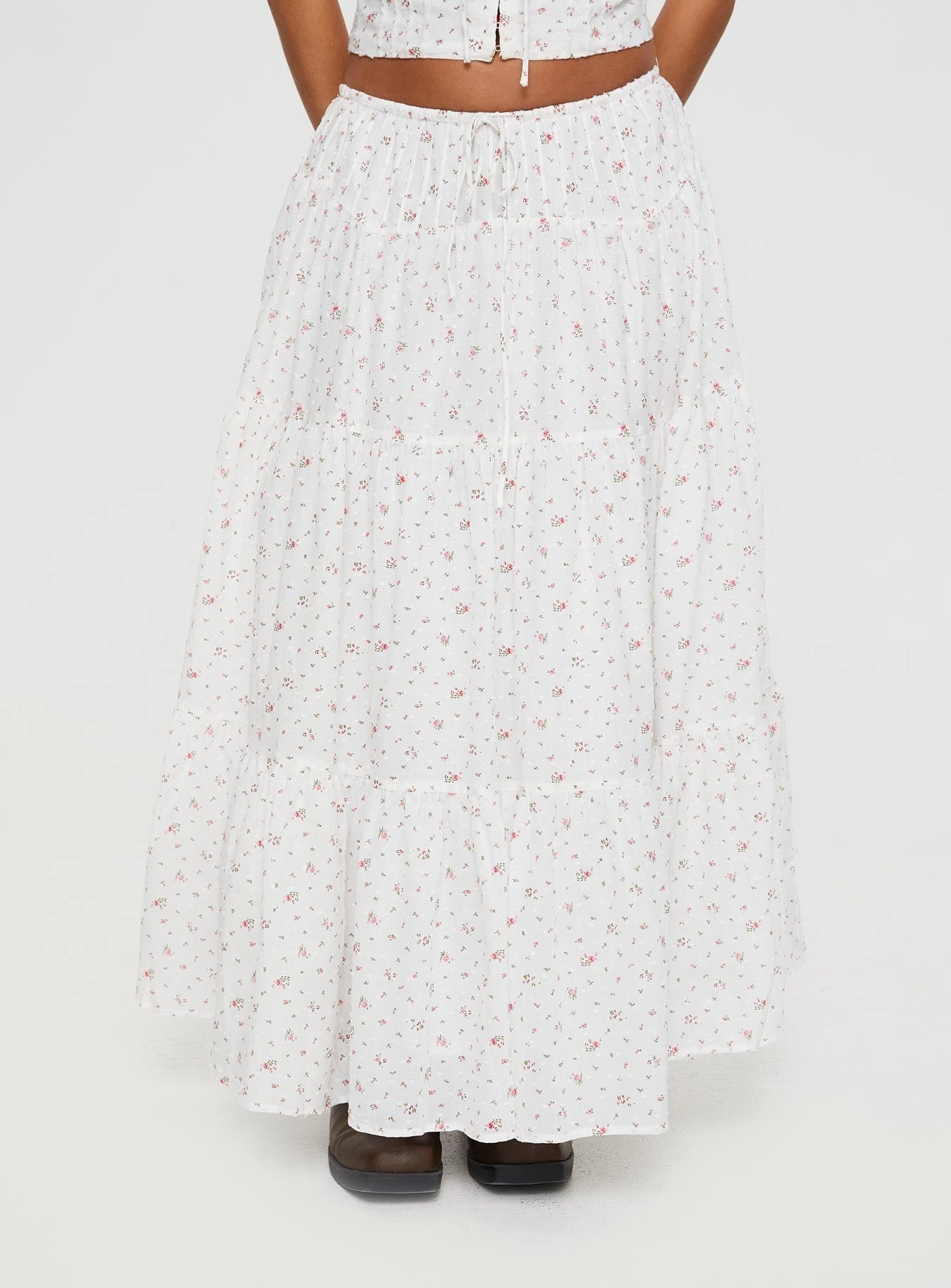 Tagless label City Mood Cherry On Top Maxi Skirt White Floral