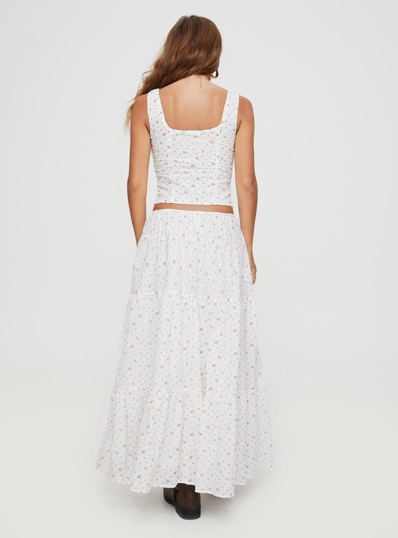 Cherry On Top Maxi Skirt White Floral Heritage Craft
