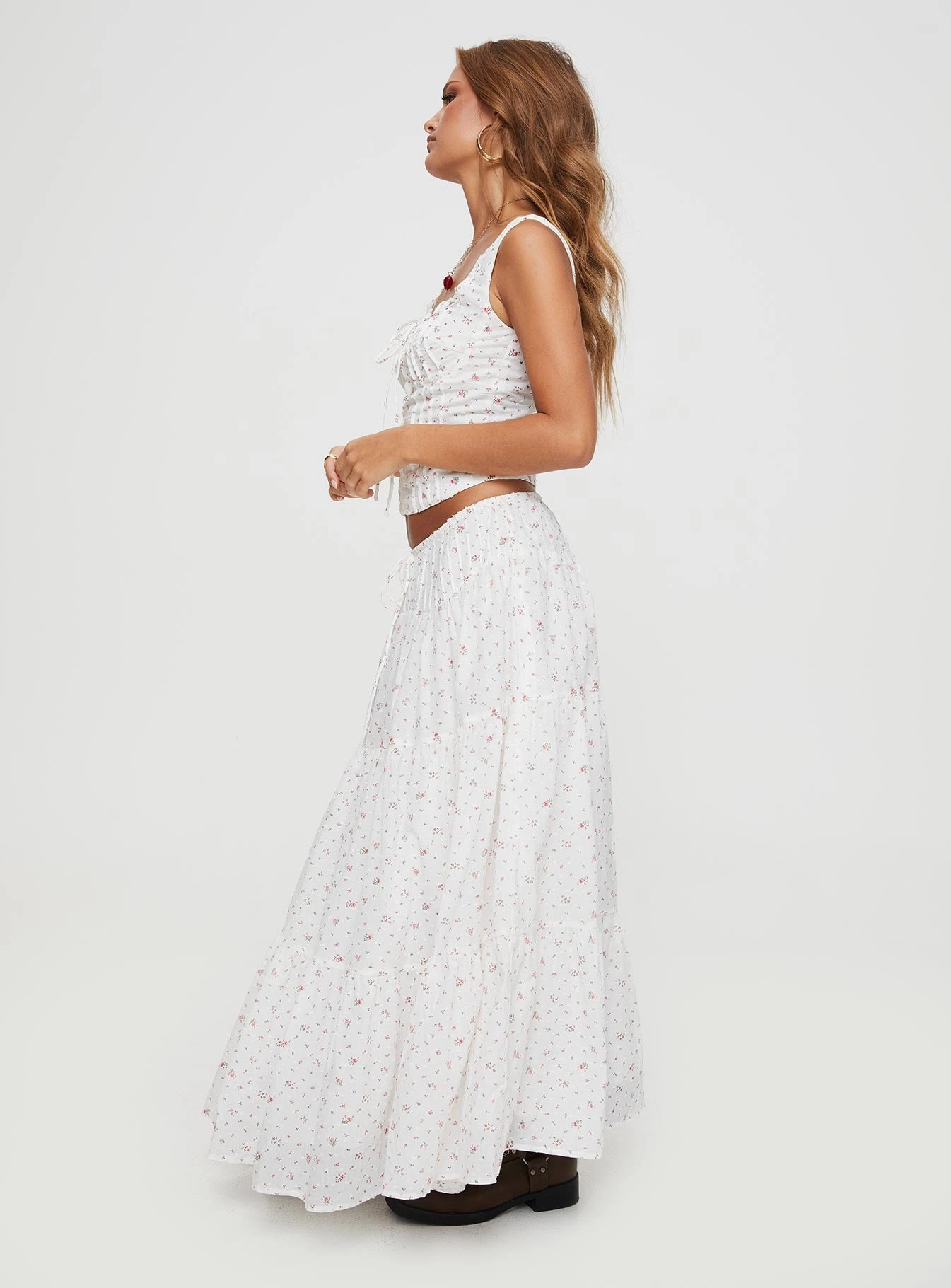 Cherry On Top Maxi Skirt White Floral Budget Friendly Cultural Event