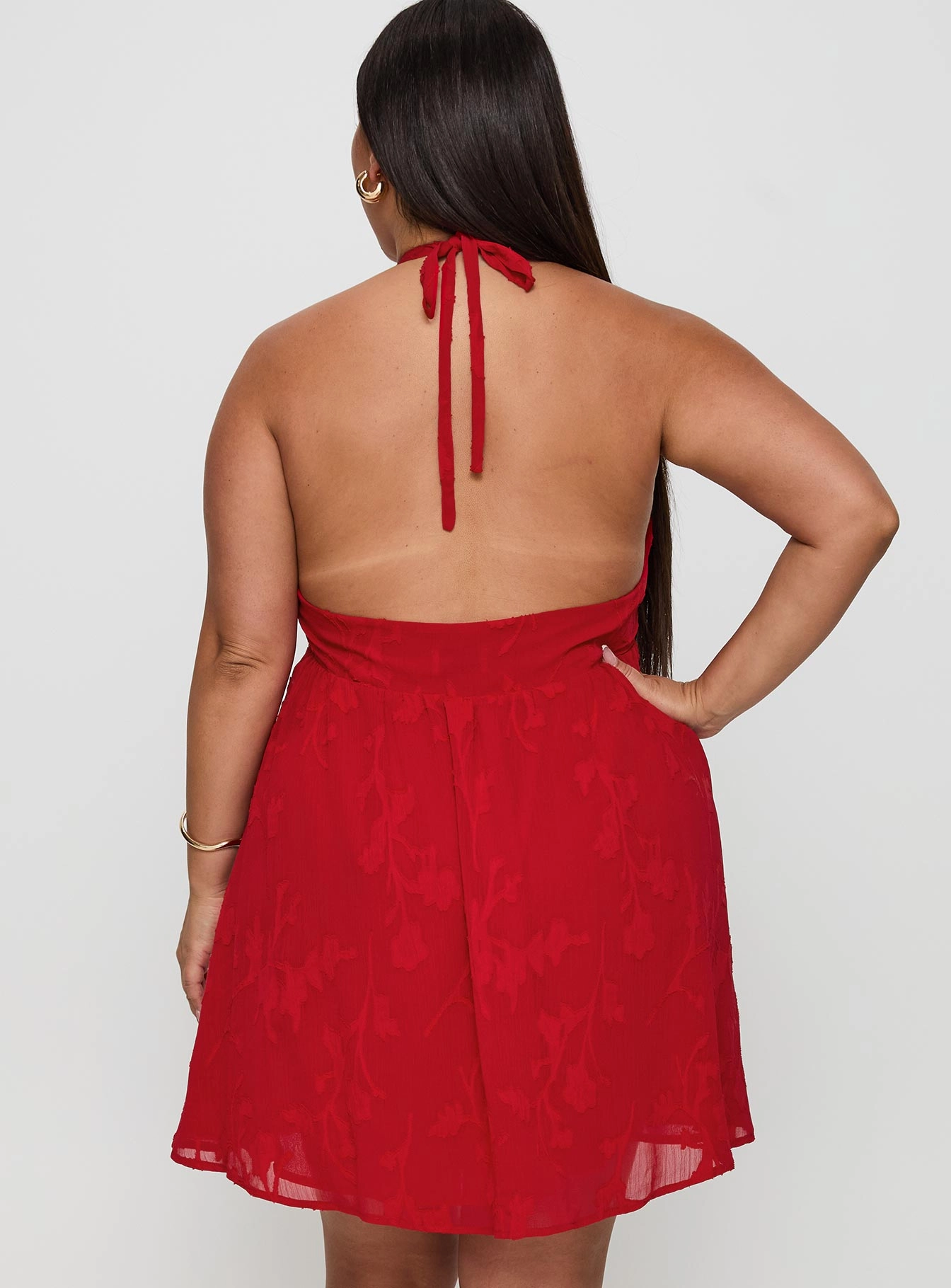 Stylish Silhouette Moriah Halter Mini Dress Red Curve