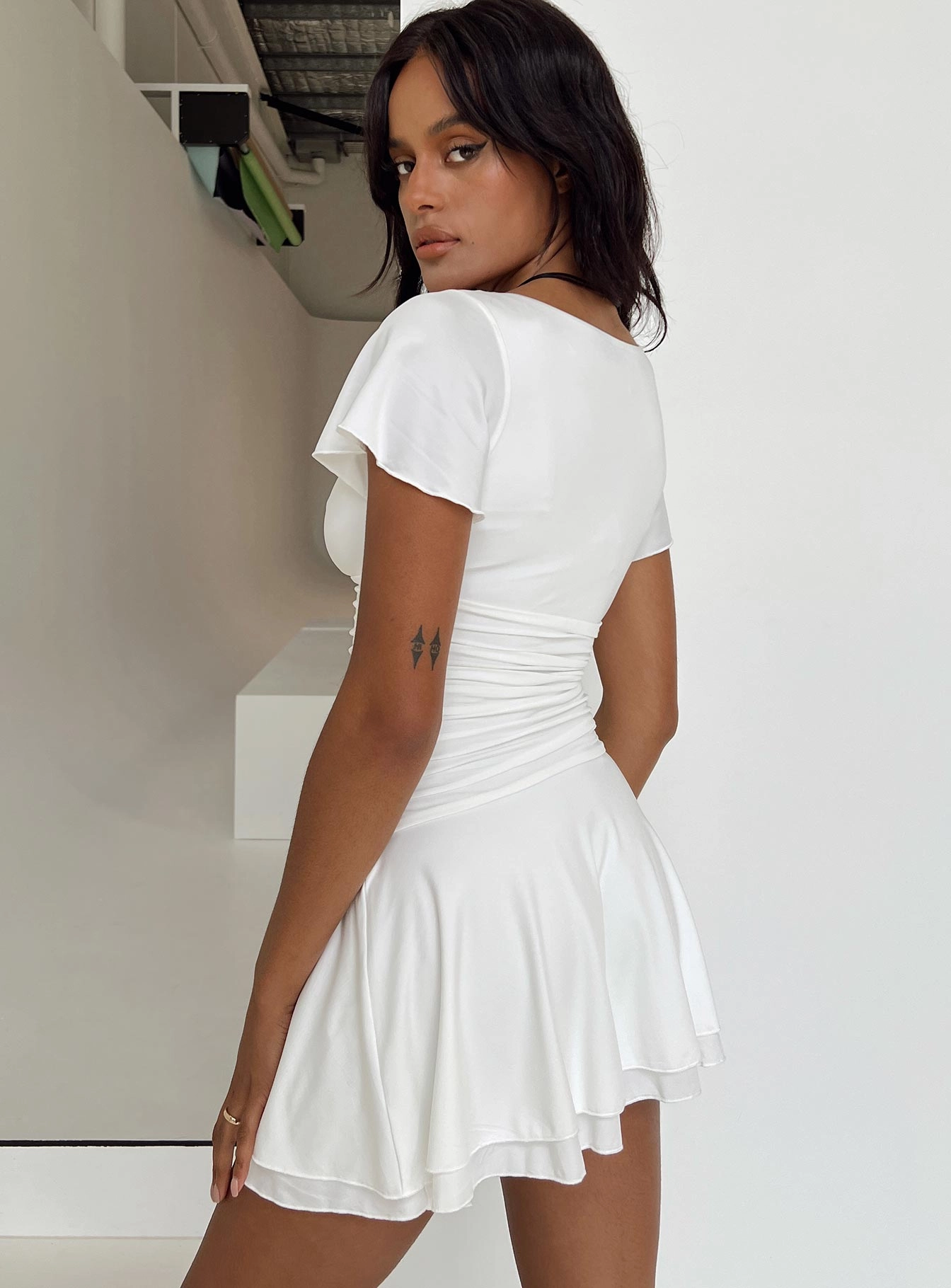 Leg-Lengthening Soft Fit Wear Canino Mini Dress White