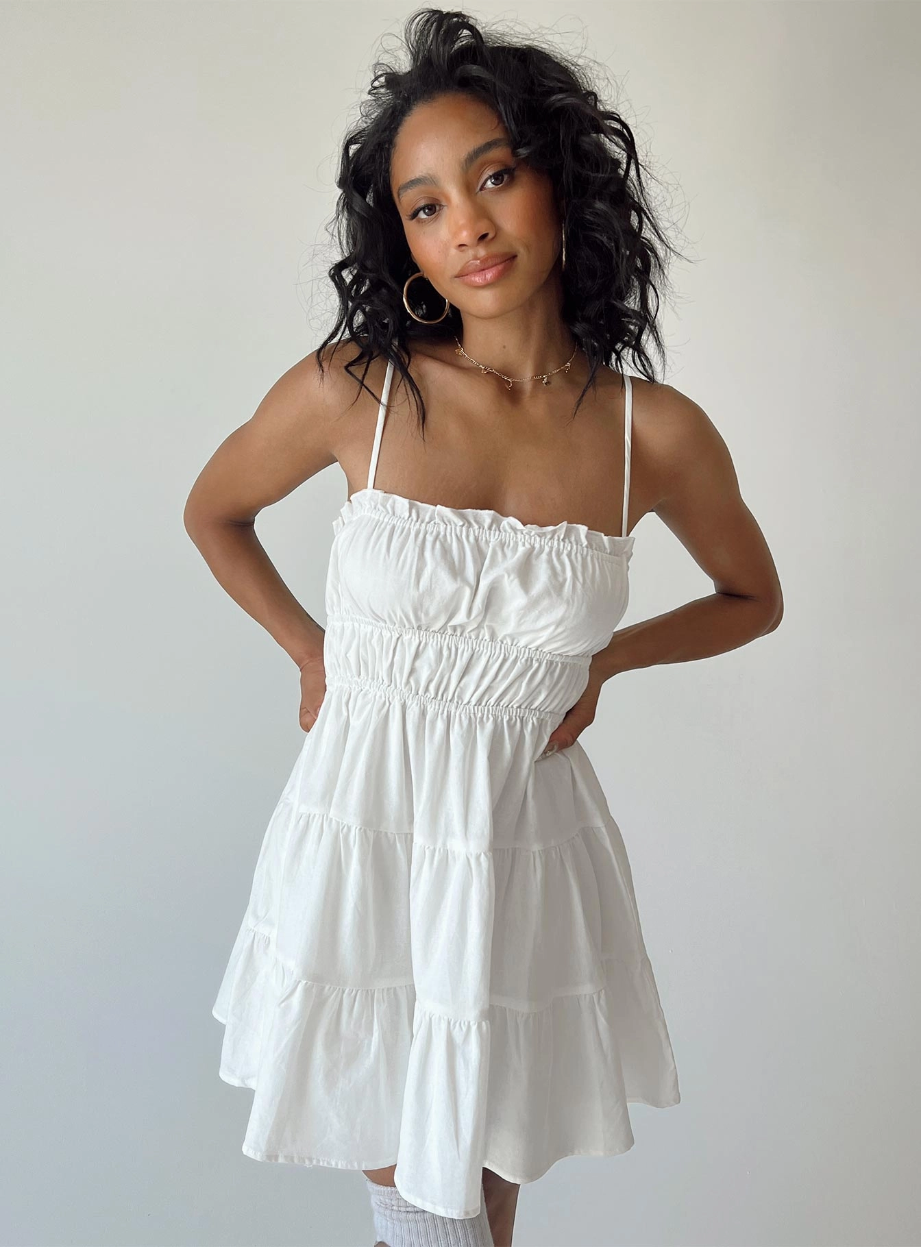 Ankle-length Fluid Cut Ceara Mini Dress White