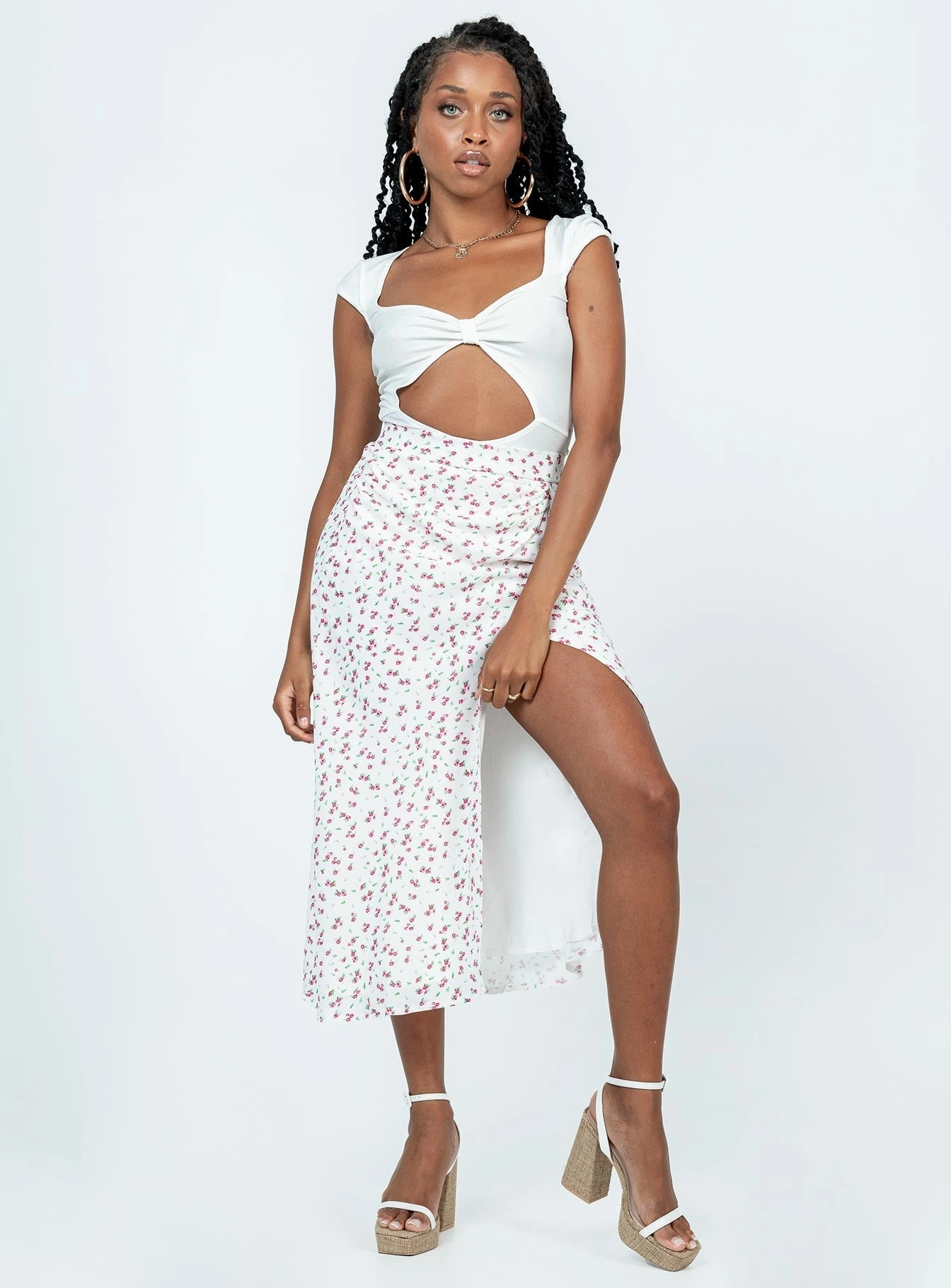 Street Vibe Mabel Midi Skirt White Floral