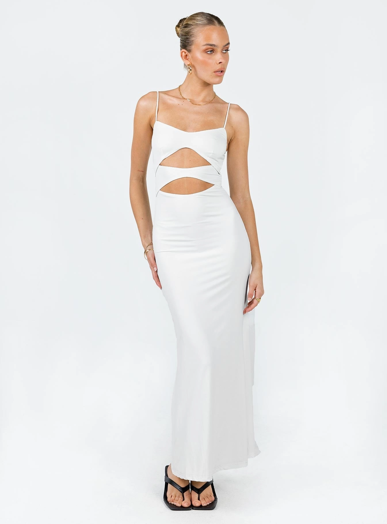 Smooth Detail Maci Eco Nylon Maxi Dress White