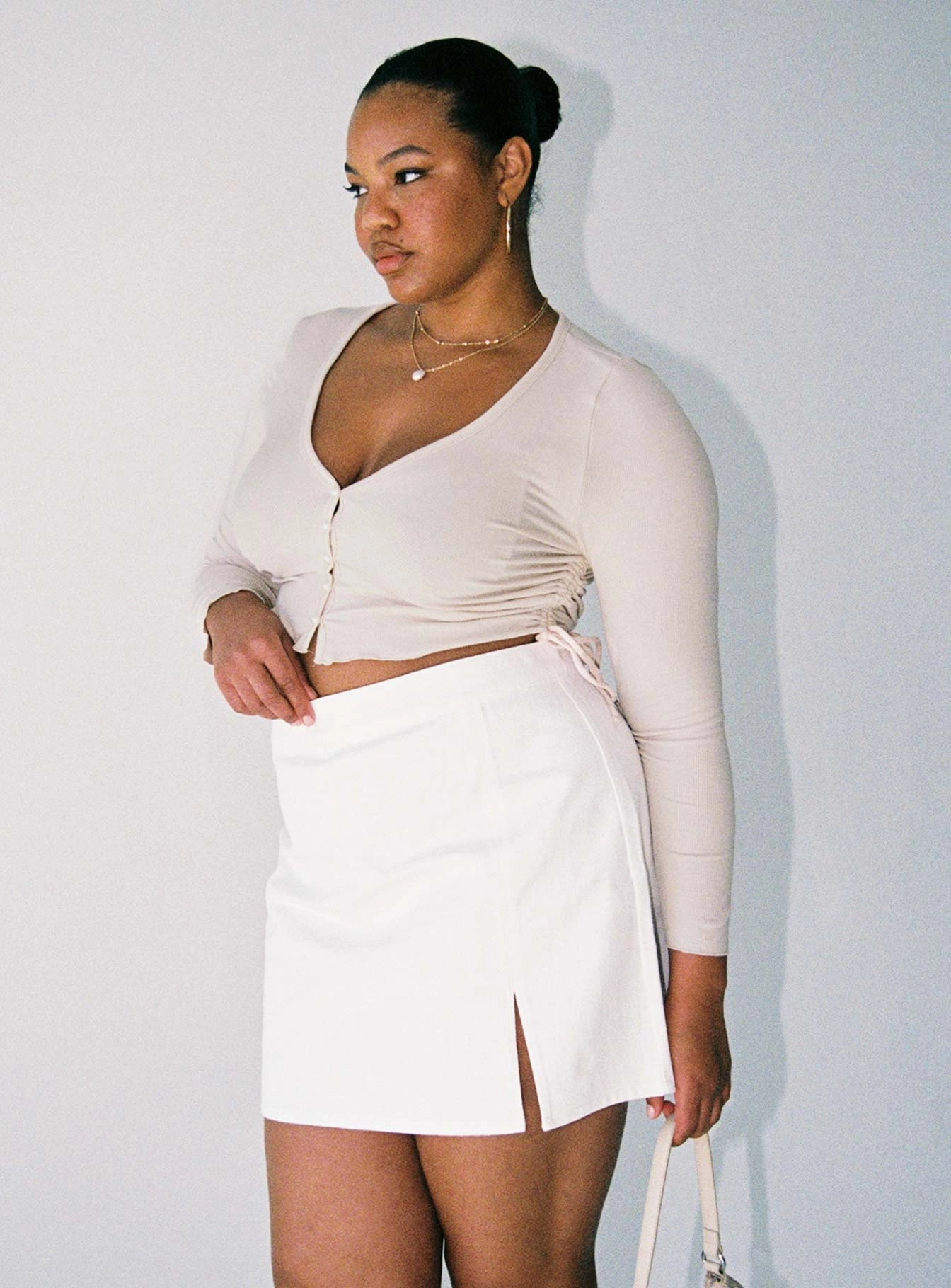 button detail Madison Mini Skirt White Curve