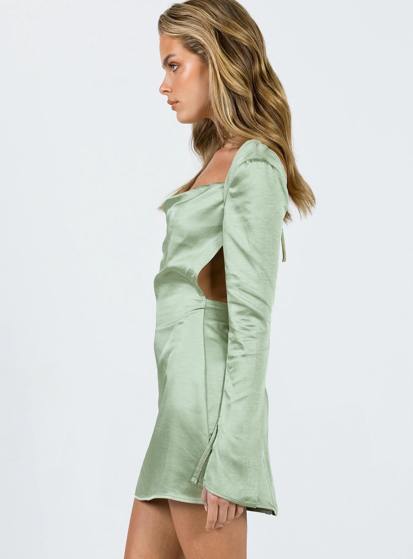 Maia Long Sleeve Mini Dress Green Formal Look Satin Soft