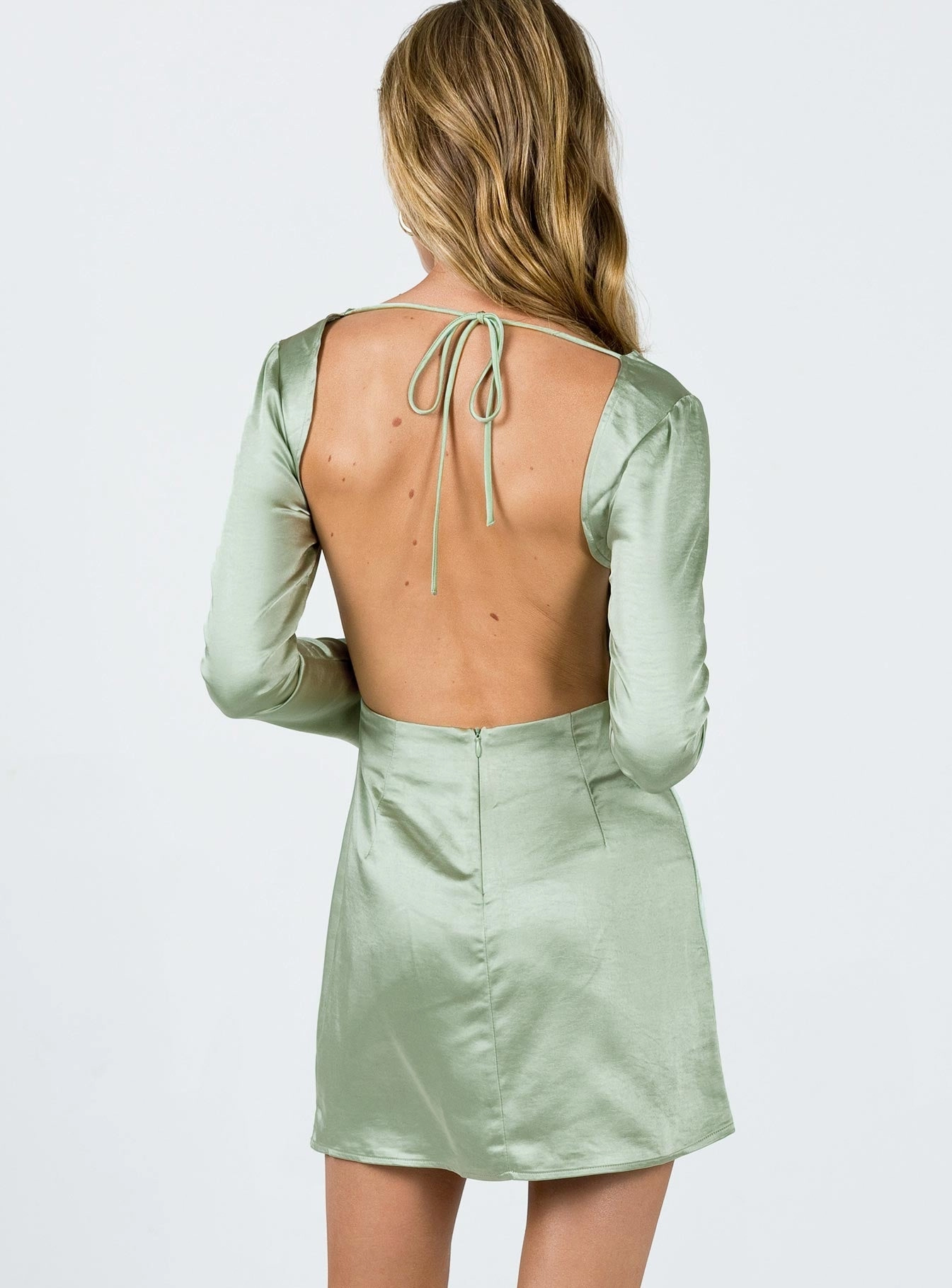 Tonal-Stitching Maia Long Sleeve Mini Dress Green