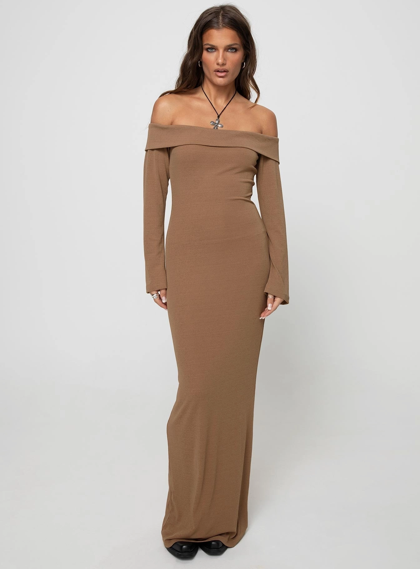 Artisanal-Detail Pure Fabric Maida Maxi Dress Light Brown