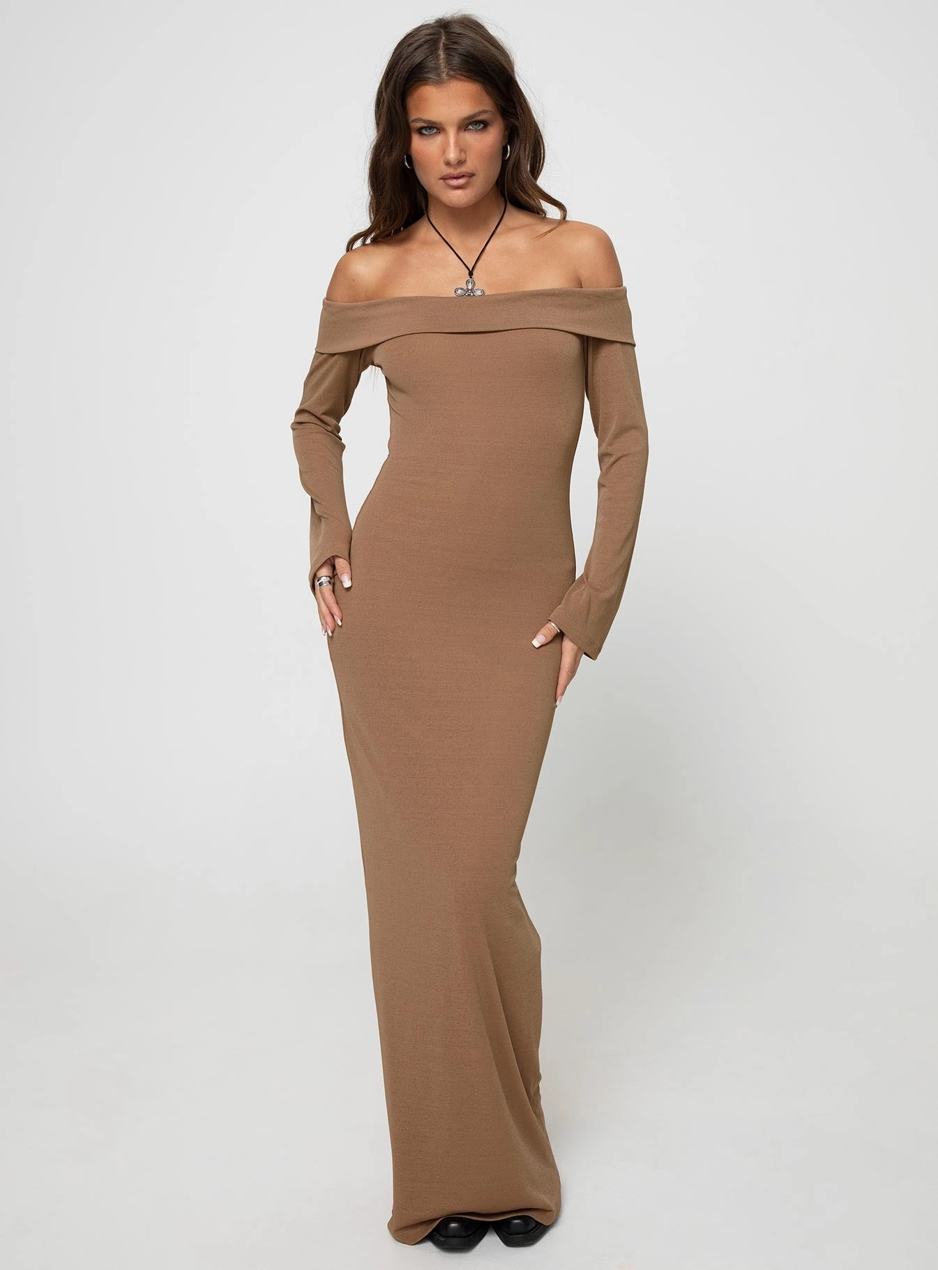 Maida Maxi Dress Light Brown Relaxed Line
