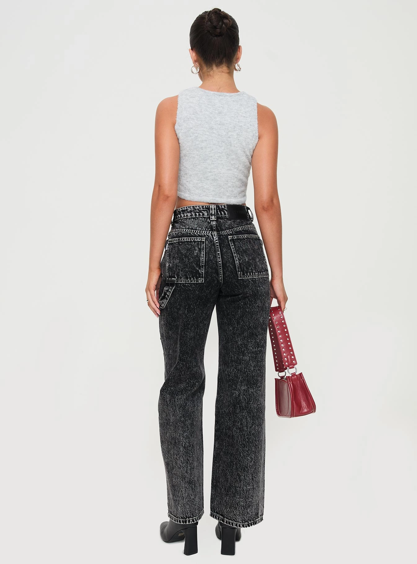 Malachie High Rise Jeans Black Acid Wash Natural Style Comfortable Wear