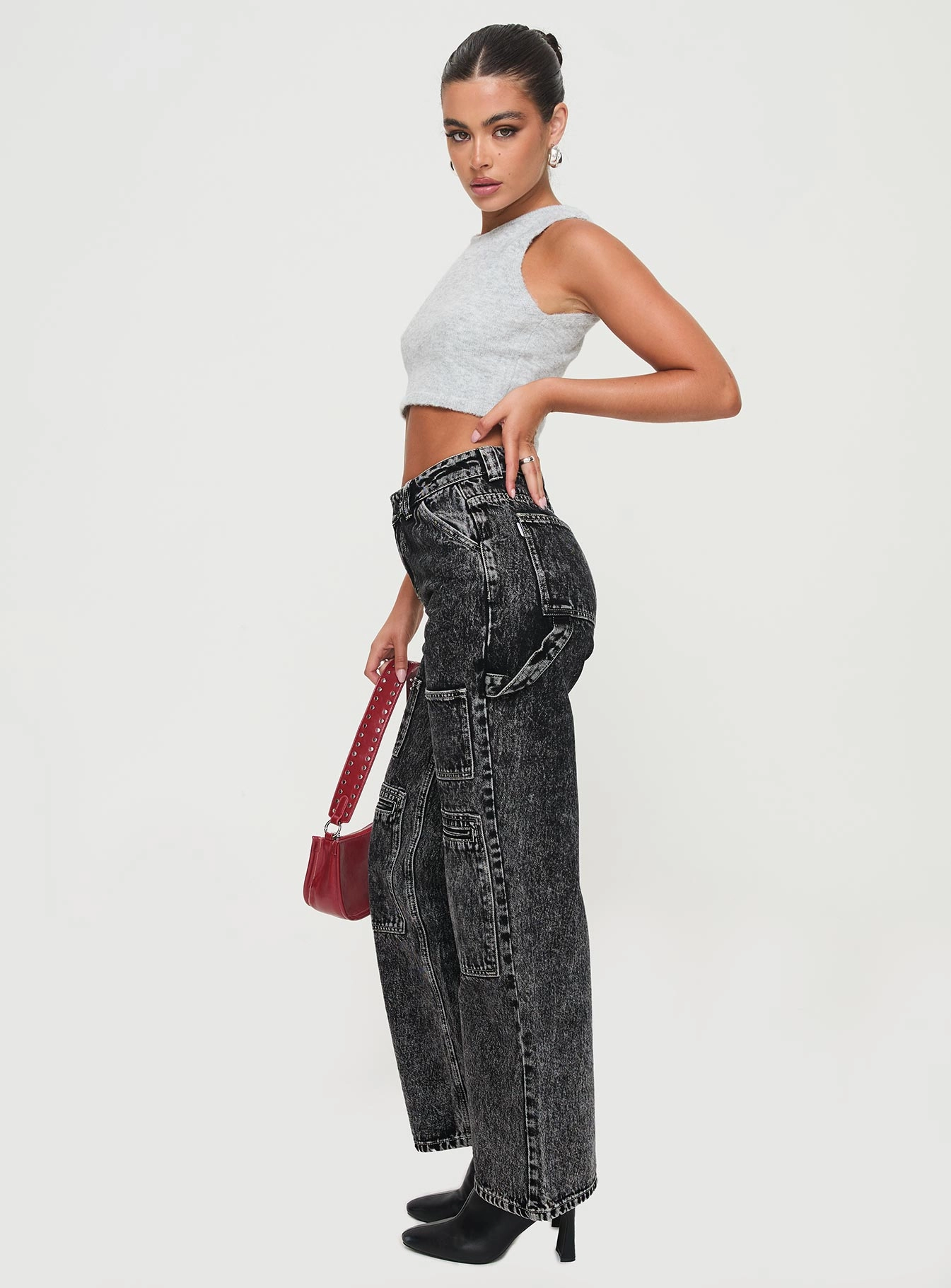 Malachie High Rise Jeans Black Acid Wash Subtle Palette Clean Finish