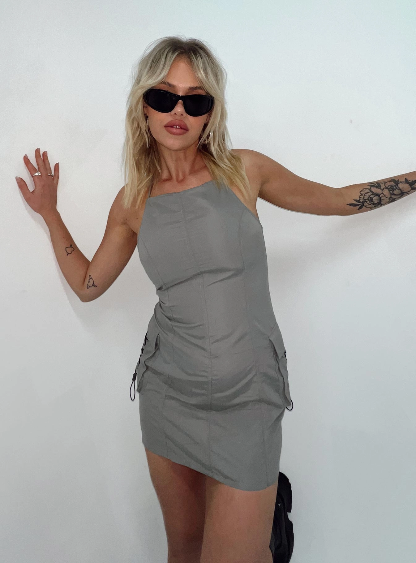 Lace-Trim Motel Schmidt Mini Dress Grey