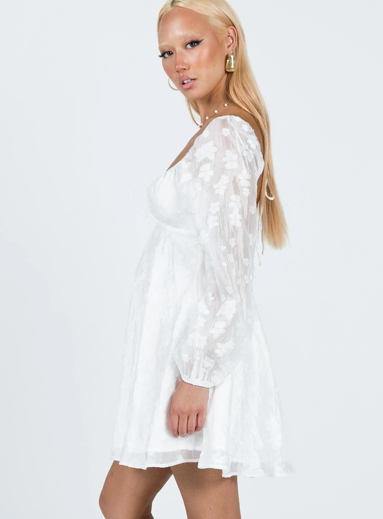 Glam Feel Fit Easy Marceau Long Sleeve Mini Dress White
