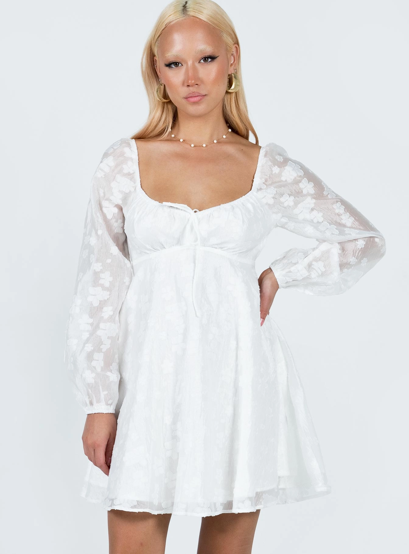 Marceau Long Sleeve Mini Dress White Relaxed Comfort Look