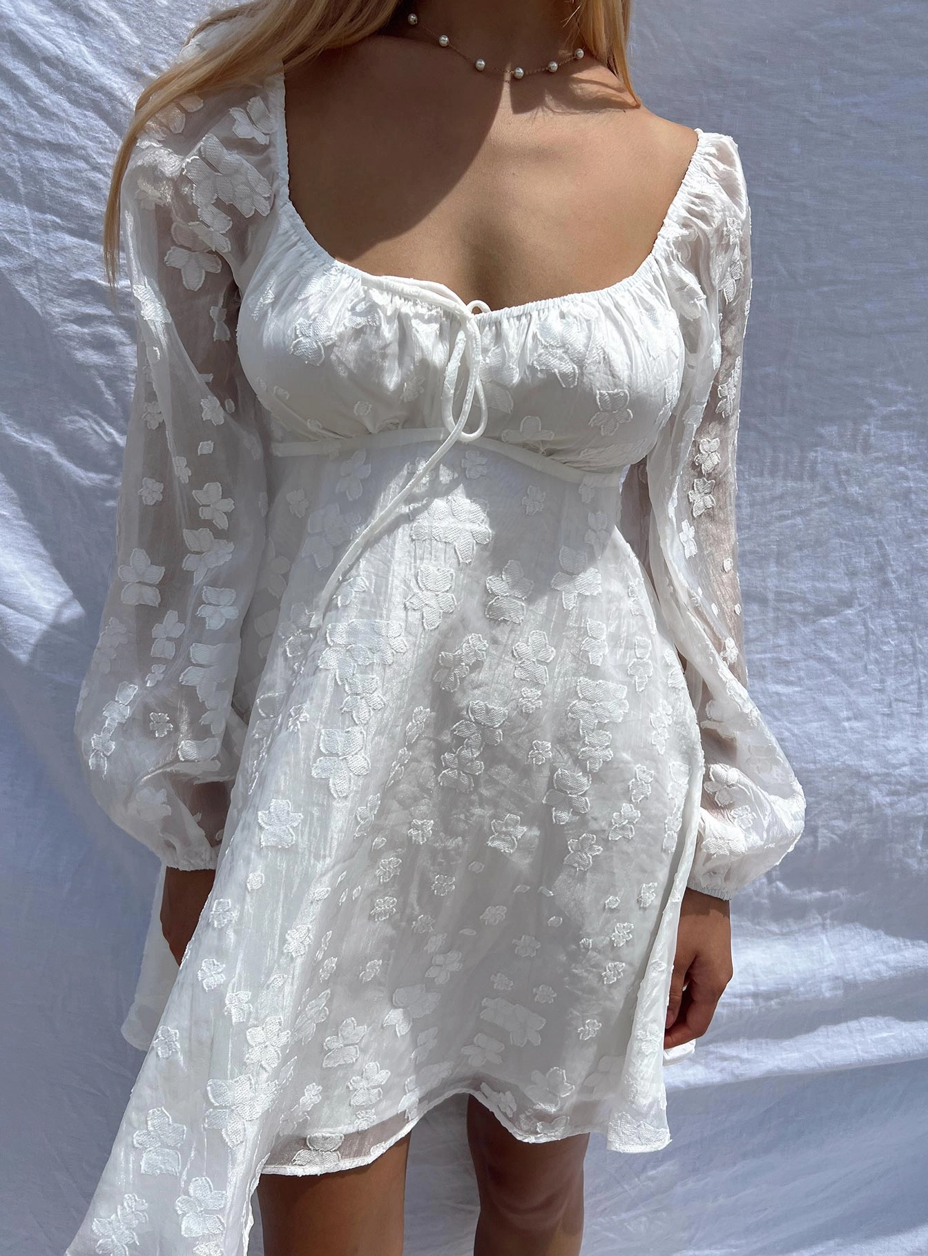Marceau Long Sleeve Mini Dress White Flexible Fabric