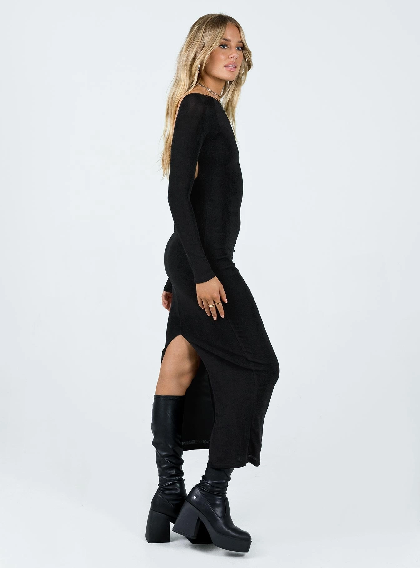 Mariani Backless Maxi Dress Black Flattering Shape Look