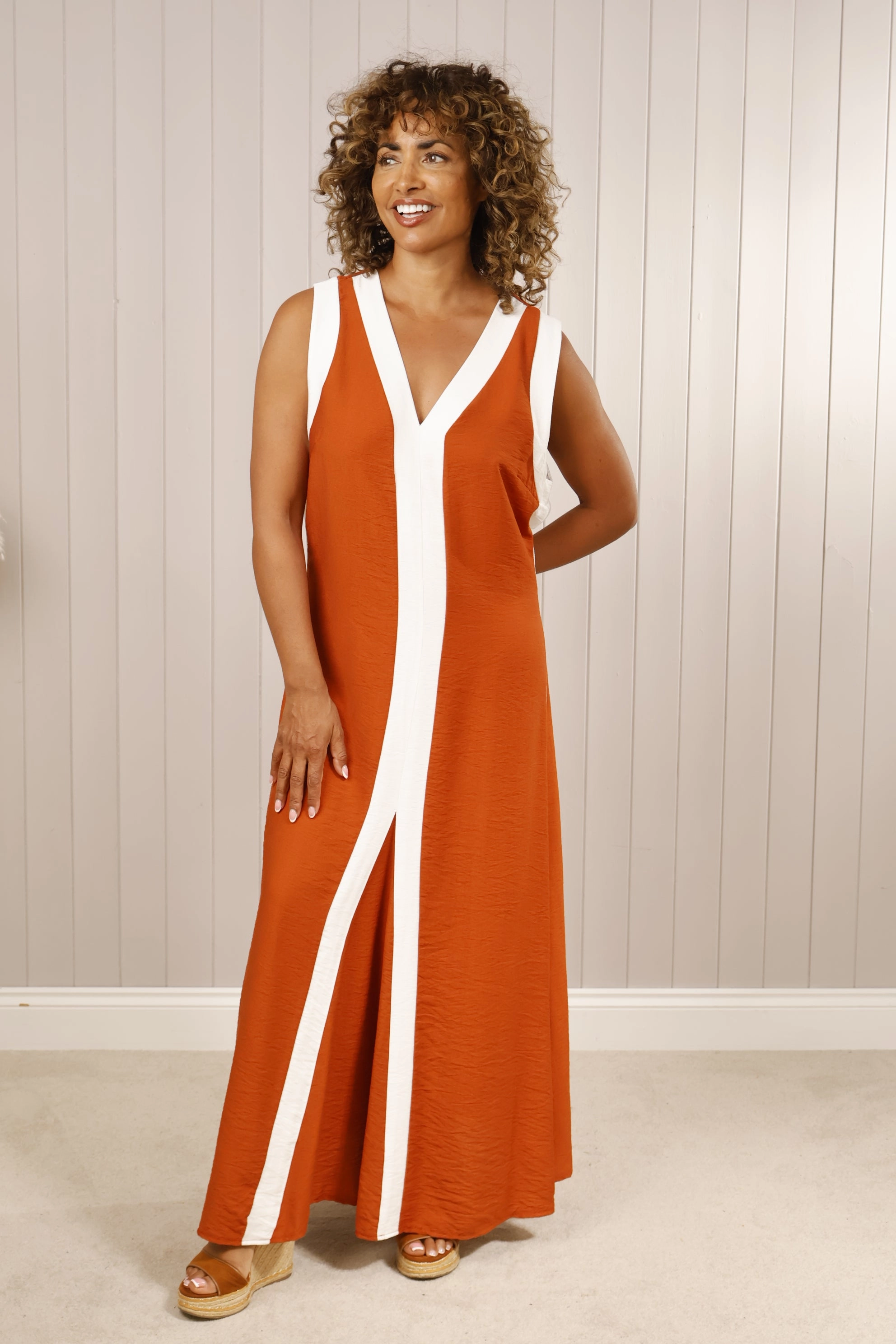Marie Maxi Dress Rust LayeredHemline Versatile Touch